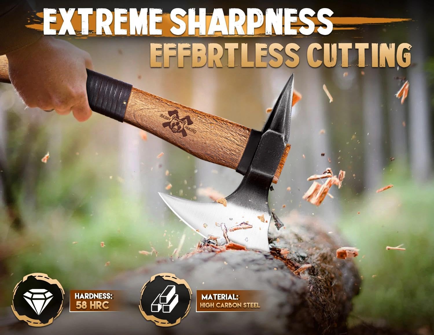 Beil Outdoor Holz Spalten Handgeschmiedet Handbeil mit Kuhfuß,Bushcraft Axt mit Holzgriff und Lederscheide,Camping Axt Geschenk für Männer Long