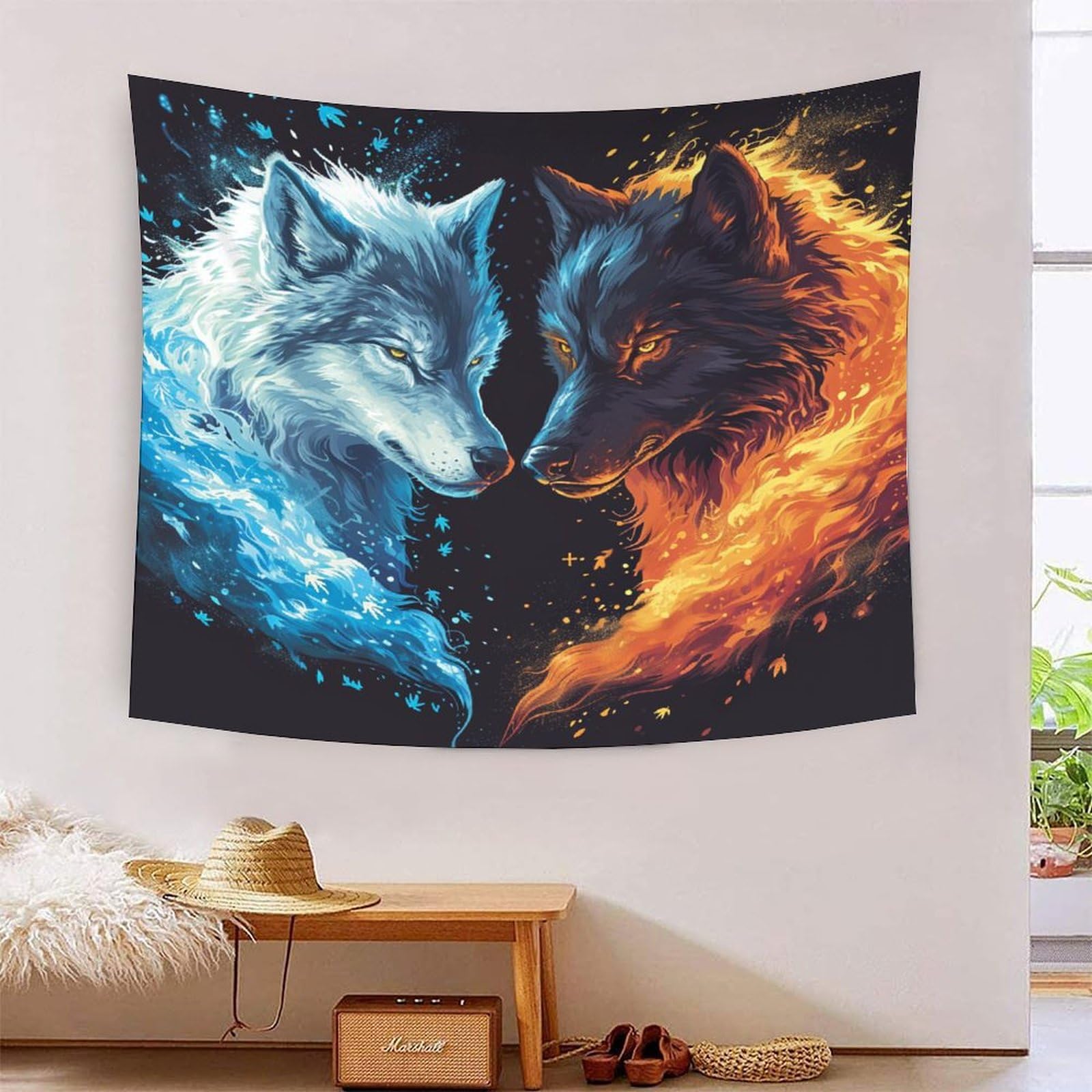 Tapisserie Murale Loup 3D 180x230cm - Tissu Polyester, Décoration Chambre, Salon, Dortoir