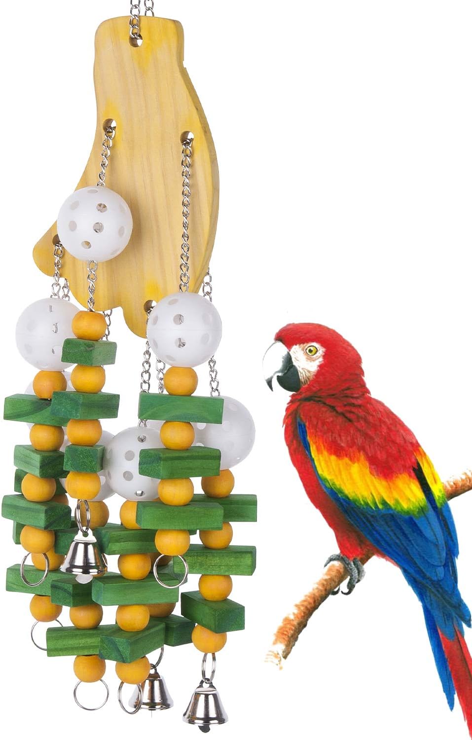 Tu Bird Block Toys with Bells for Medium Parrots and Birds Like Amazon,African Grey and Cockatoos (Banana)