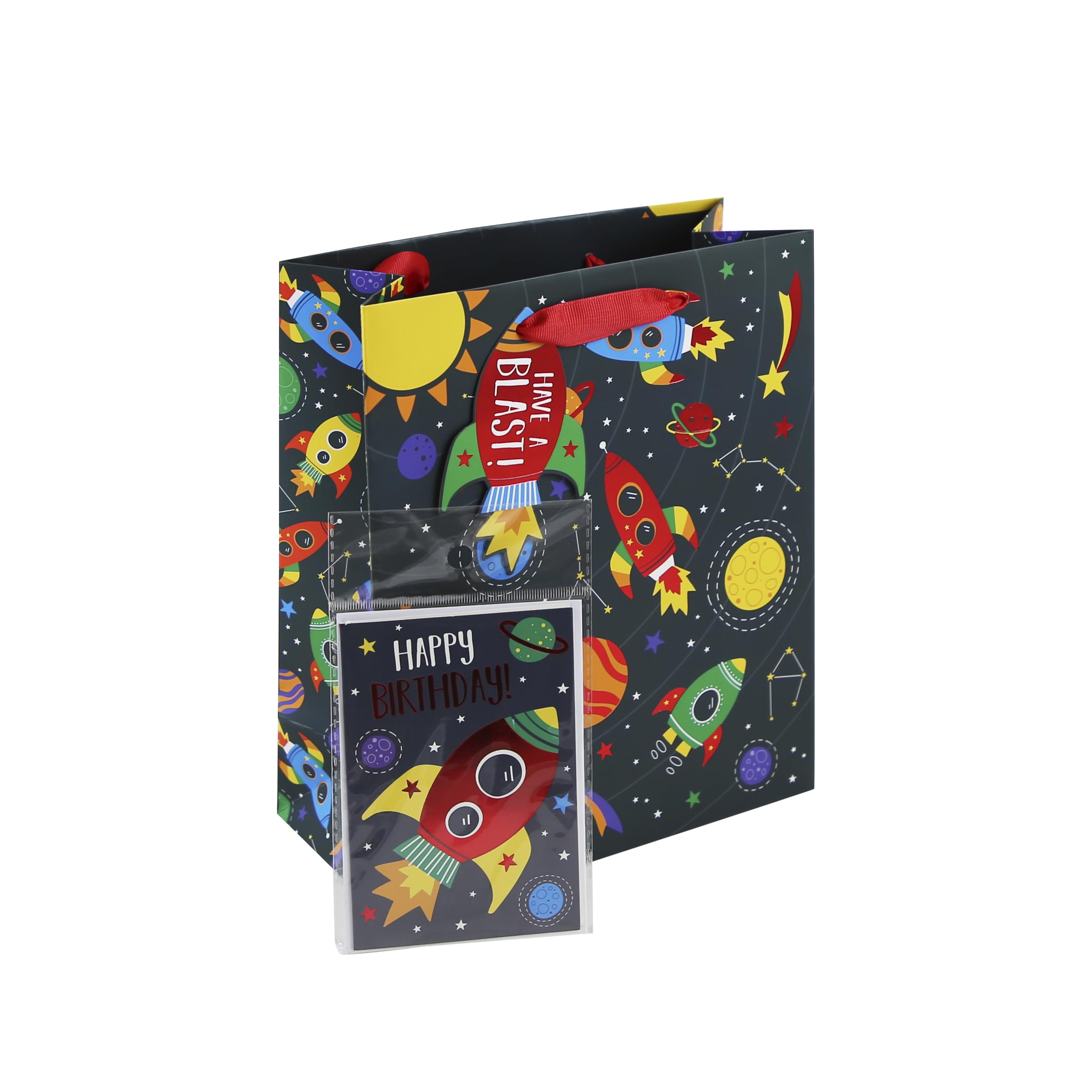 Eurowrap Happy Birthday Space Gift Bag With Gift Tag and Greeting Card Children's Birthday Gift Wrap Occasion Present Medium