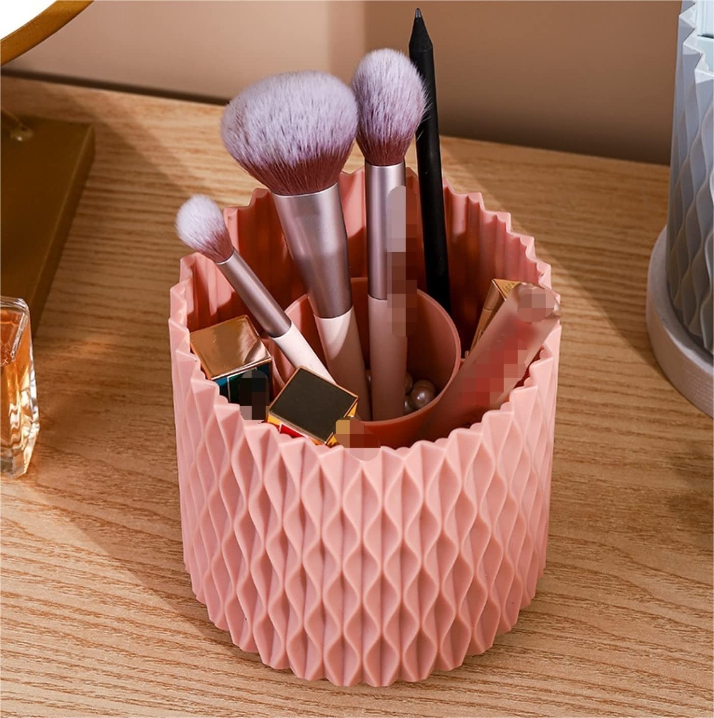 Organizer Trucchi Portatrucchi Secchio Portaoggetti Per Pennelli Per Trucco Scatola Portaoggetti Cosmetica Portatile Semplice Organizer Per Trucco Da Scrivania Porta Trucchi Organizer Bagno(Pink)