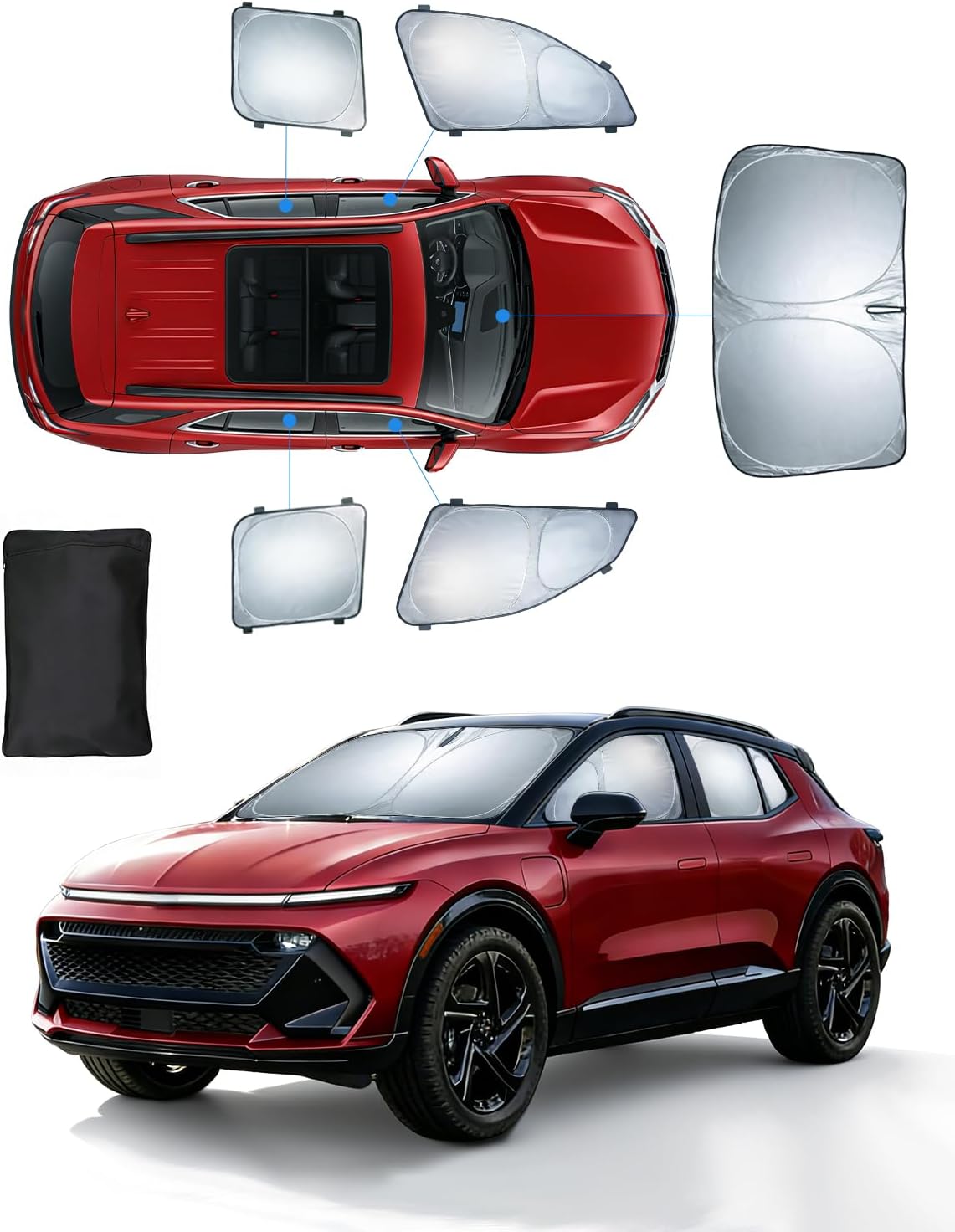 Sun Shades for Chevy Equinox EV 2025 Windshield Sunshade Accessories Full Window Shades Front Rear Side Window Covers Fixed with Inserts Sun Visor Blocker Privacy Car Keep Car Cool 5 PCS