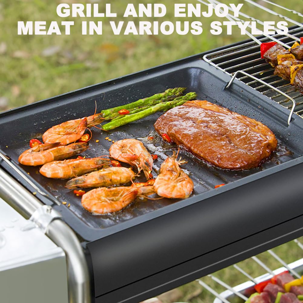 Grilla De Carbón De Gran Capacidad, Cocina Al Aire Libre con Pies, Altura Ajustable, con Cuadrícula De Parrilla De Acero Inoxidable, Bandeja De Parrilla, Adecuada para 5-15 Personas