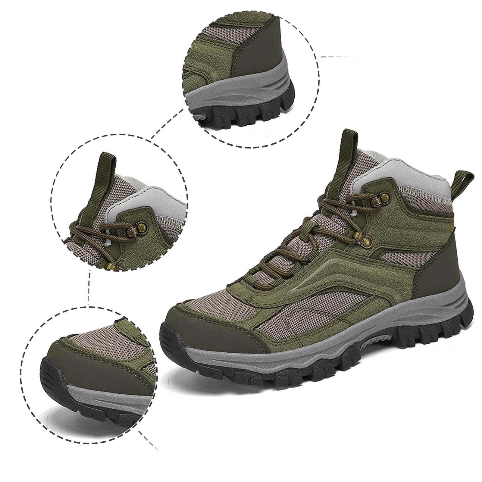 Chaussures de Randonnée Montantes Homme Hautes Protection Cheville Bout Renforcé Maille Respirante Semelle Crantée Antidérapante Trekking Plein Air Vert pour Randonnée Montagne