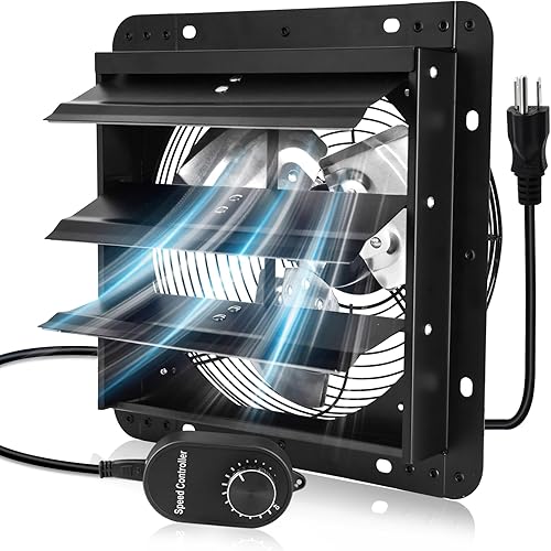 Miniatura 10 de Criditpid 14 Inch Shutter Exhaust Fan with Speed Controller, 1088 CFM High Speed Vent Fan with Adjustable Thermostat, 1700 RPM Wall Mounted Kitchen