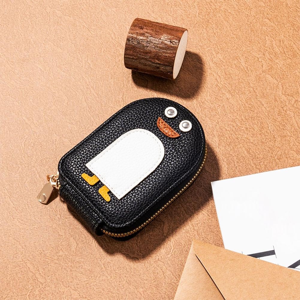 Cute Penguins PU Leather Coin Wallet – Zip-Around Credit Card Holder For Women, Compact & Lightweight