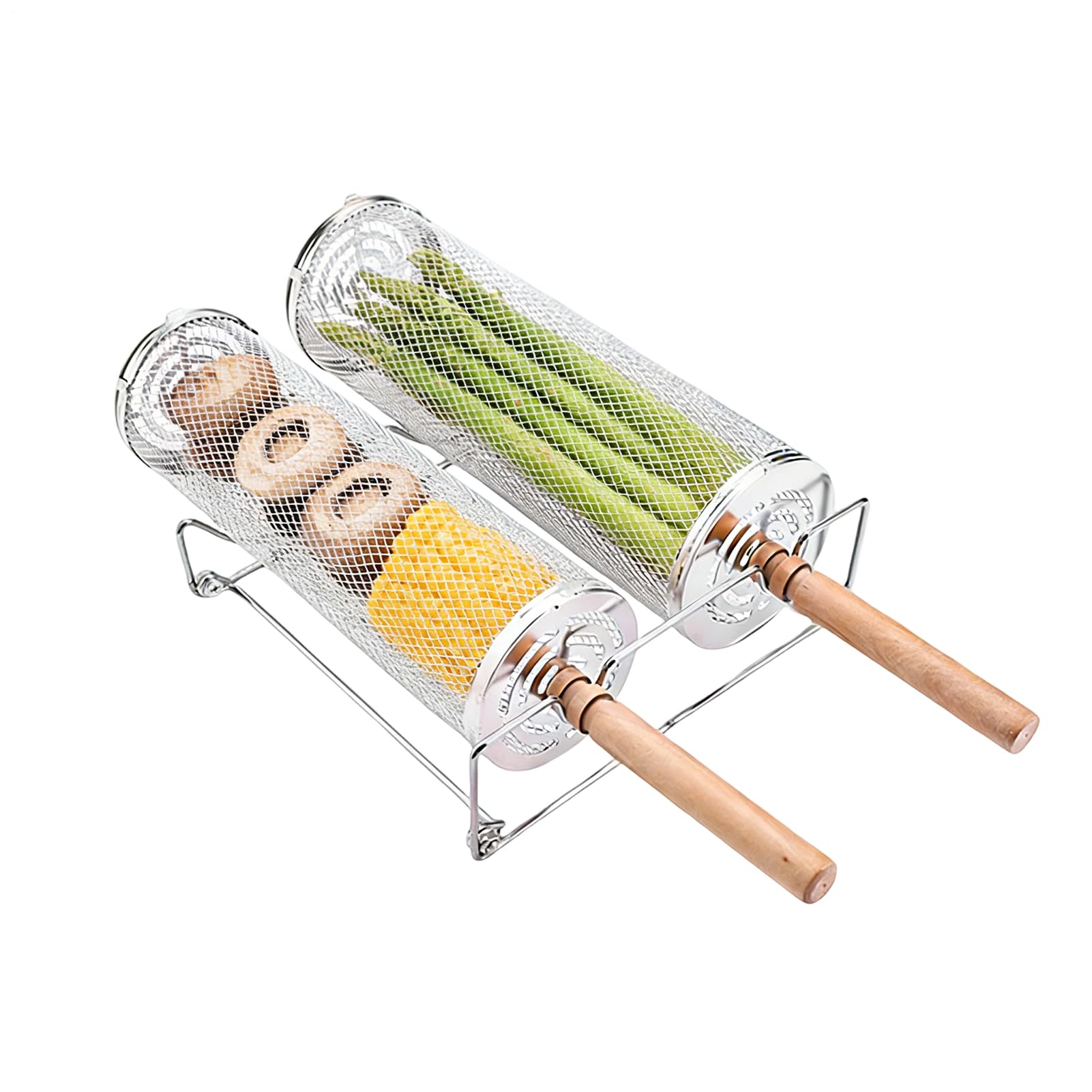 Panier cylindrique à légumes en acier inoxydable durable pour barbecue