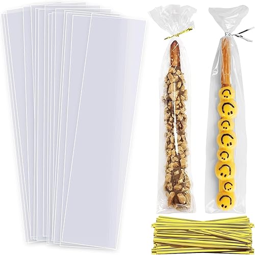 Bolsas transparentes para barra de pretzel, 200 bolsas de celofán de 2 x 10 pulgadas, bolsas de regalo de fiesta, bolsas de dulces, bolsas de