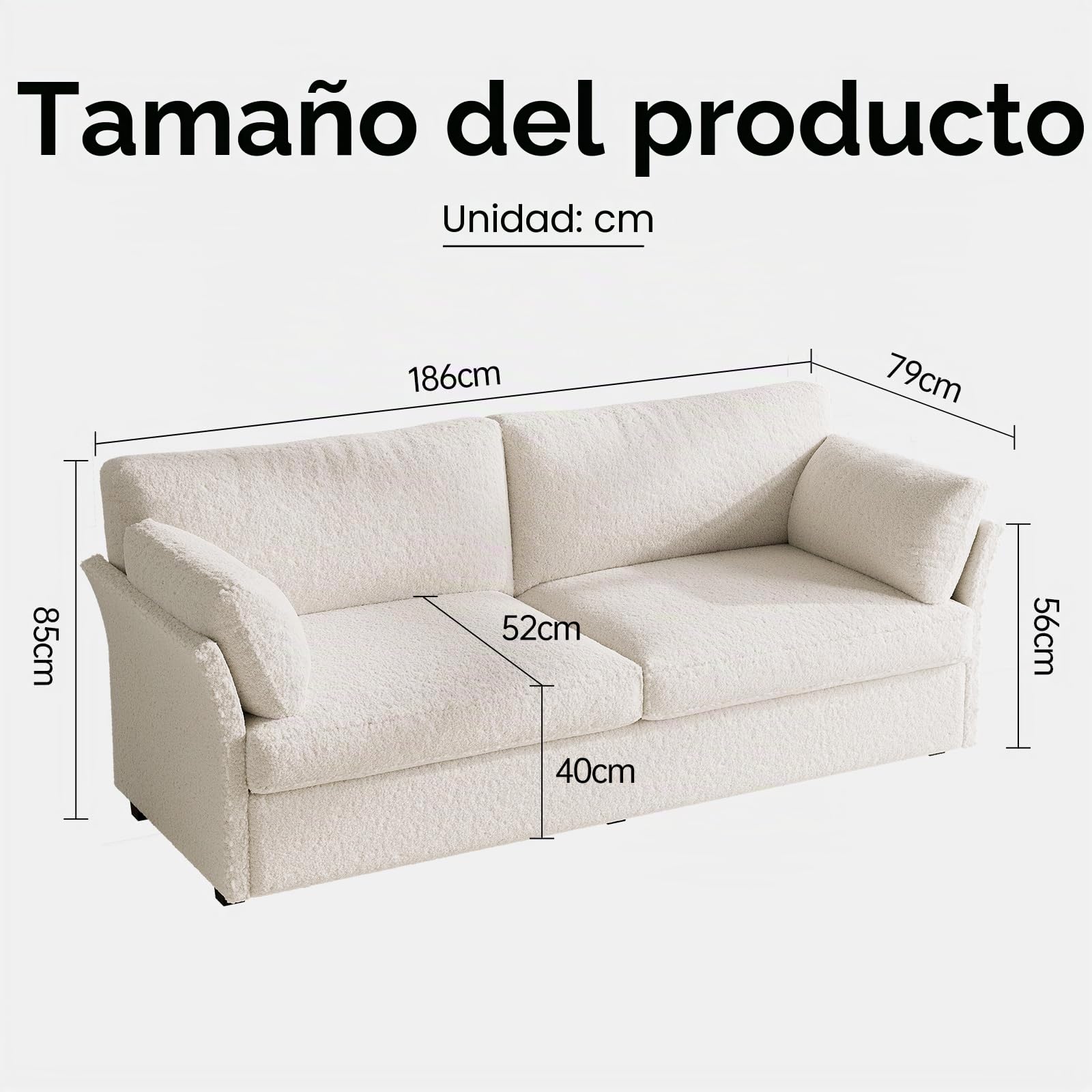Guyii Sofá de tela de 2 unidades, 186 cm, moderno sofá de salón, cómodo sofá tapizado para apartamentos y espacios pequeños, sofá de diseño (blanco crema)