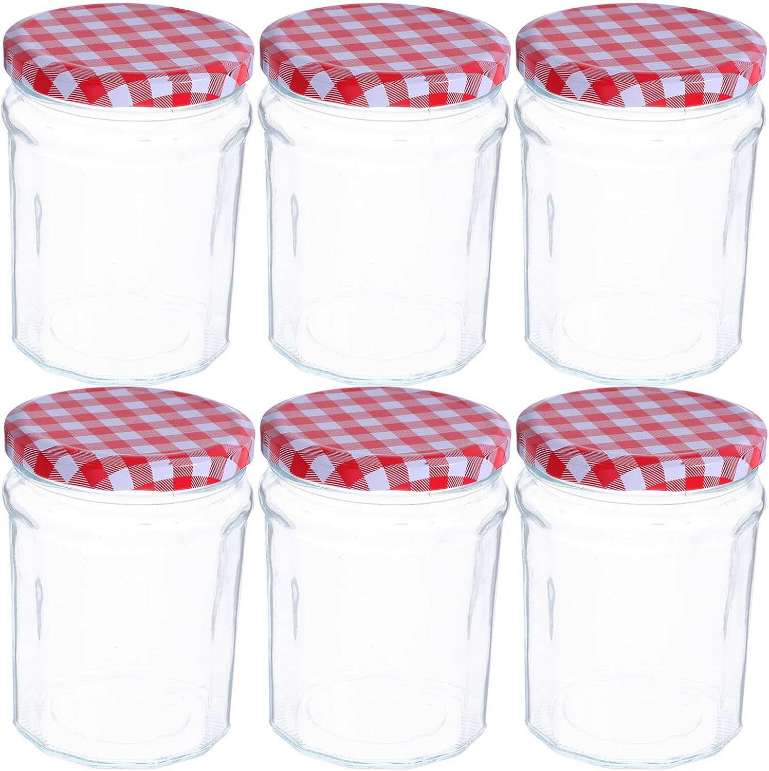 Hexagon Glass Jars with Airtight Lids 380ml Small Jam and Honey Storage Containers 6pcs Set Food-grade Glass Kitchen Canisters for Spices and Preserves