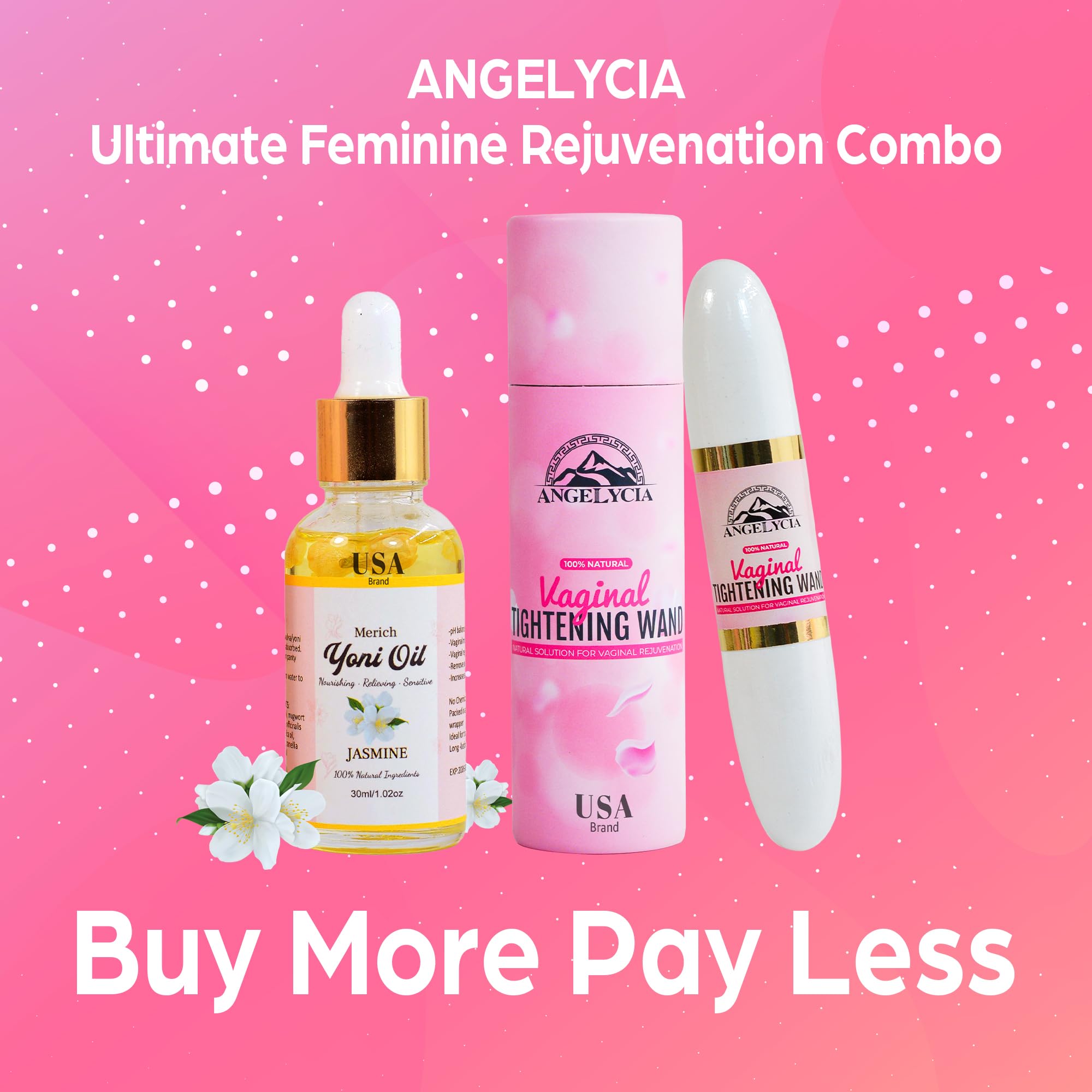 ANGELYCIA Ultimate Feminine Rejuvenation Combo, Virginity Wand and Feminine Yoni Detox Oil Jasmine, Vaginal Tightening Solution, Restores pH Balance for Women,