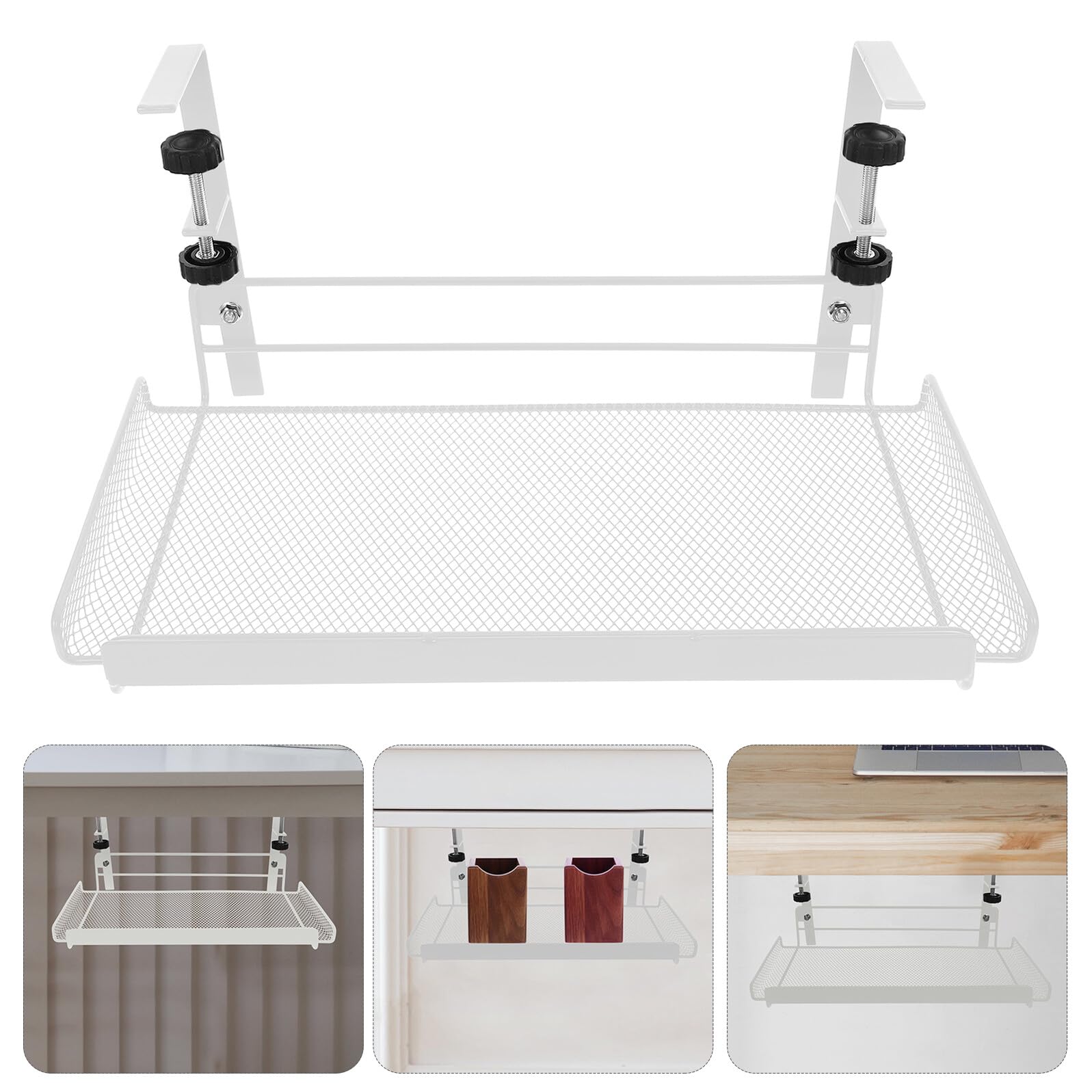 Organisateur de Rangement Sous Bureau Ajustable Blanc Corbeille Accroche-Rangement Robuste pour Documents Magazines et Accessoires Pratique pour Bureau et Maison