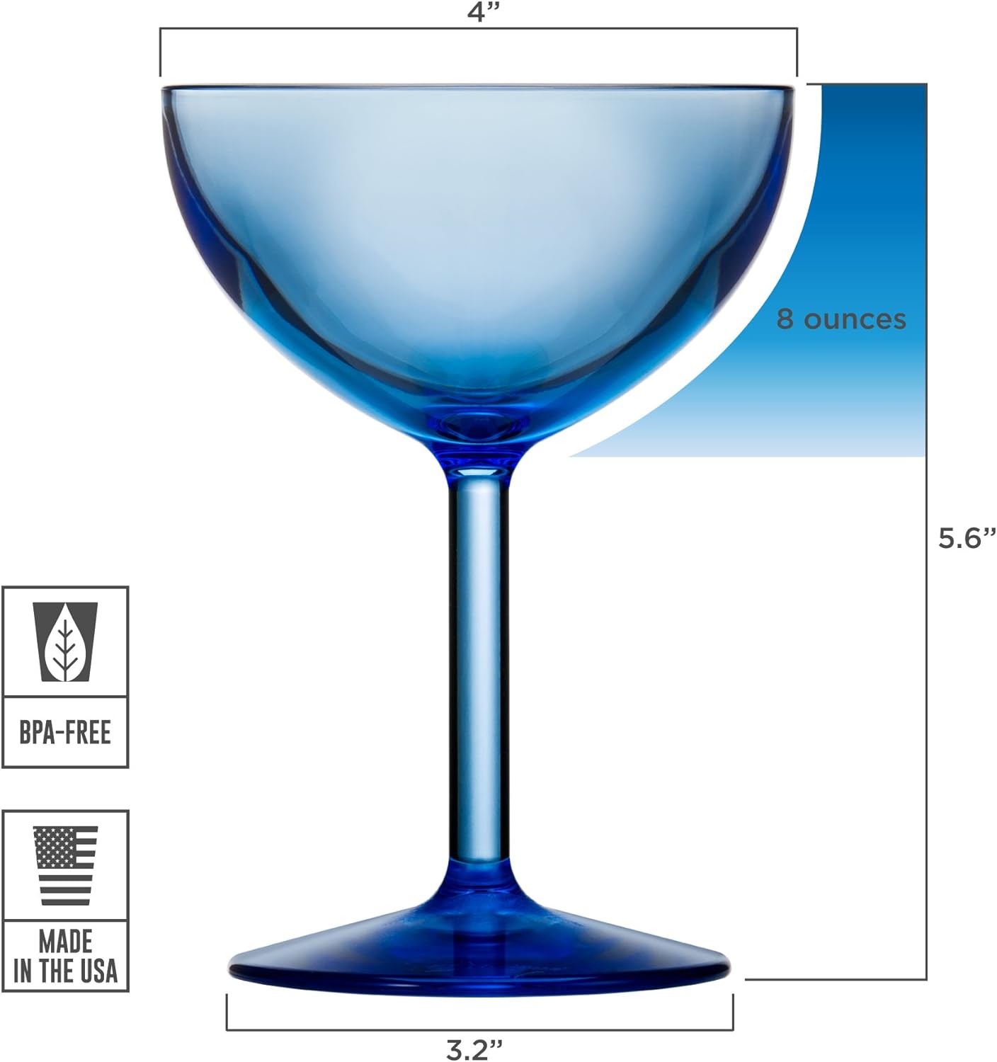 Get Special Price Drinique VIN-CU-BLU-24 Champagne Coupe Unbreakable Tritan Stemware, Blue, 8 oz. (Case Of 24)