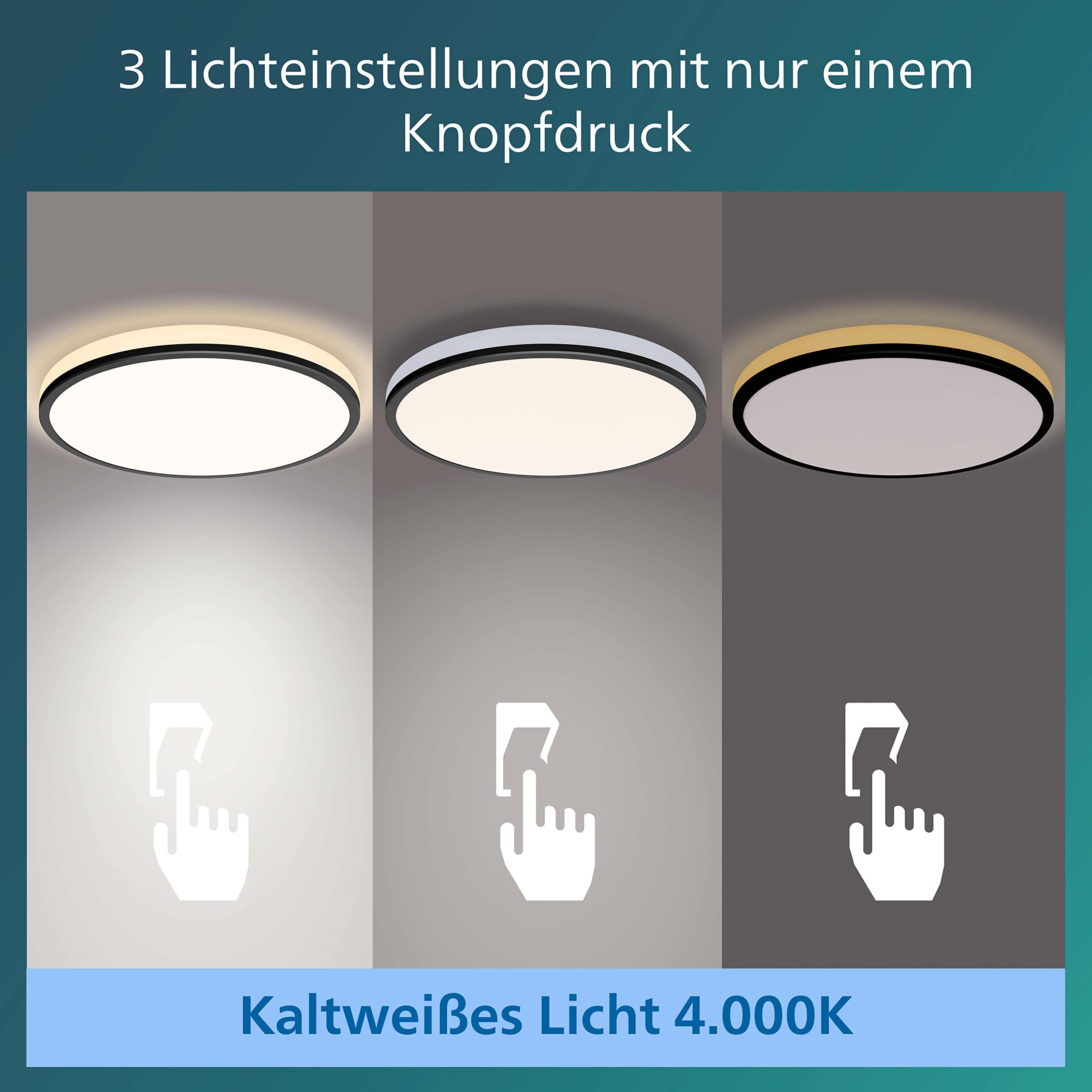 Philips LED Lampa sufitowa Ozziet CL570 18W, 4000 K, czarna, 2 strefy światła, 3 różne ustawienia