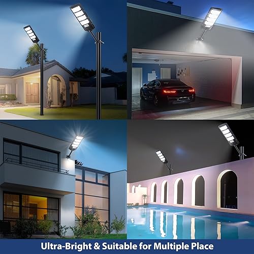 Miniatura 7 de Paquete de 4 luces solares para exteriores, impermeables, 6500 K, luces LED con sensor de movimiento, luces de inundación solares del atardecer al