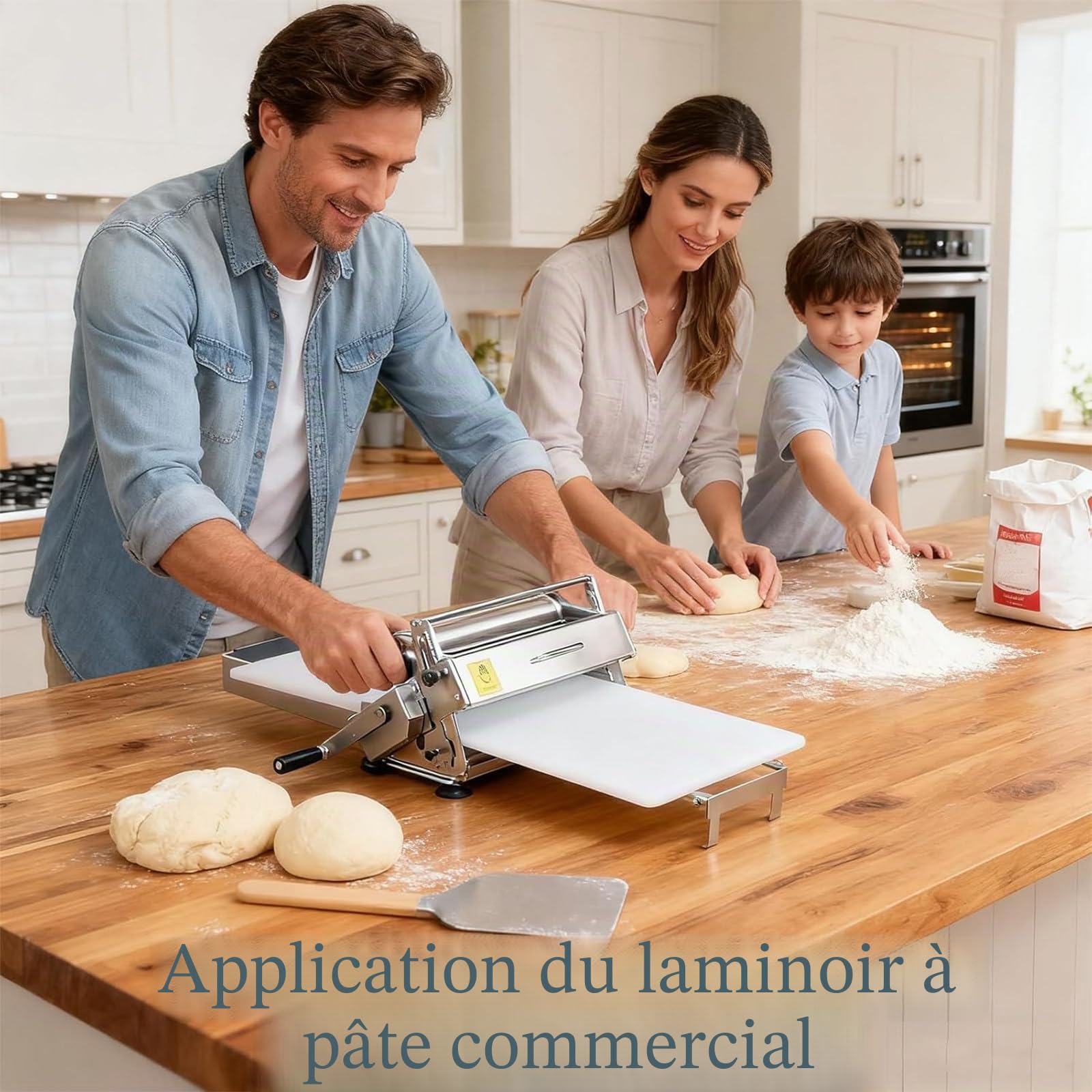 Laminoir à pâte Manuel Pliable, Rouleau à pâtisserie en Acier Inoxydable avec épaisseur réglable de 0 à 25 mm, Usage Commercial et Domestique, pour Pizzas, Croissants et pâtisseries TypeB