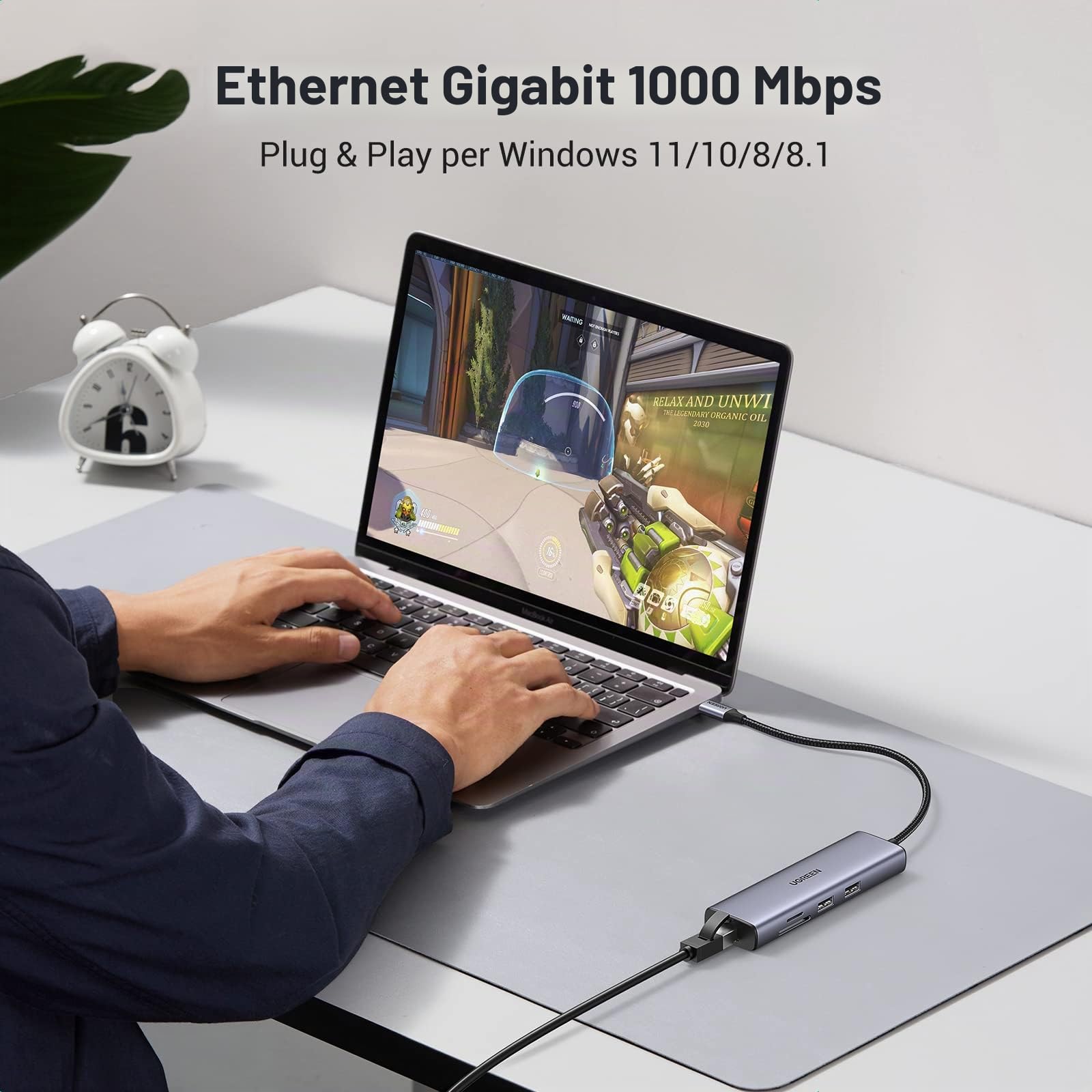 UGREEN Hub USB C Ethernet Gigabit HDMI 4K PD 100W 7 in 1 Dock Station Adattatore USB C Lettore di schede SD Compatibile con iPhone 15 Galaxy S24 Ultra MacBook Air Pro M2 M1 iPad Pro Surface Steam Deck