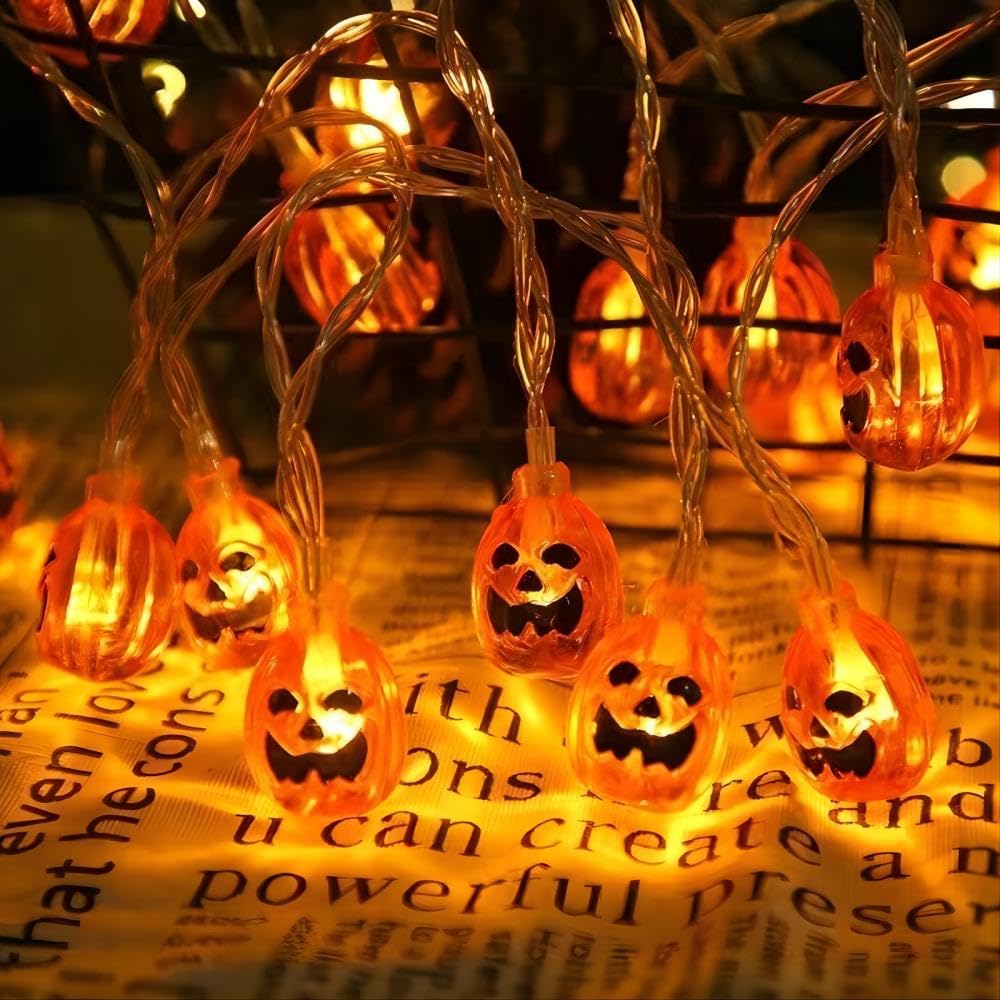 PAWARSO Halloween Decorative Fairy Lights, 3 m 20 LED Halloween Decoration Indoor and Outdoor IP65 Waterproof, Orange Pumpkin Fairy Lights Battery