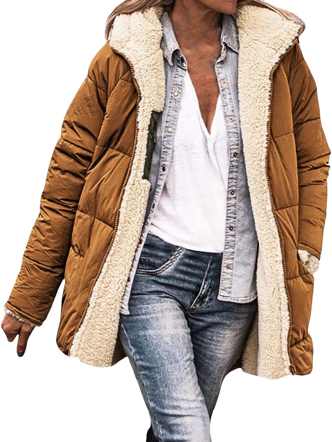 Licht gewatteerd vest dames: donsvest dames lange winterjas met capuchon gewatteerde jas winddicht warm outdoorjack herfst winter overgangsjas grote maten gewatteerde jas winterjas - donsjas