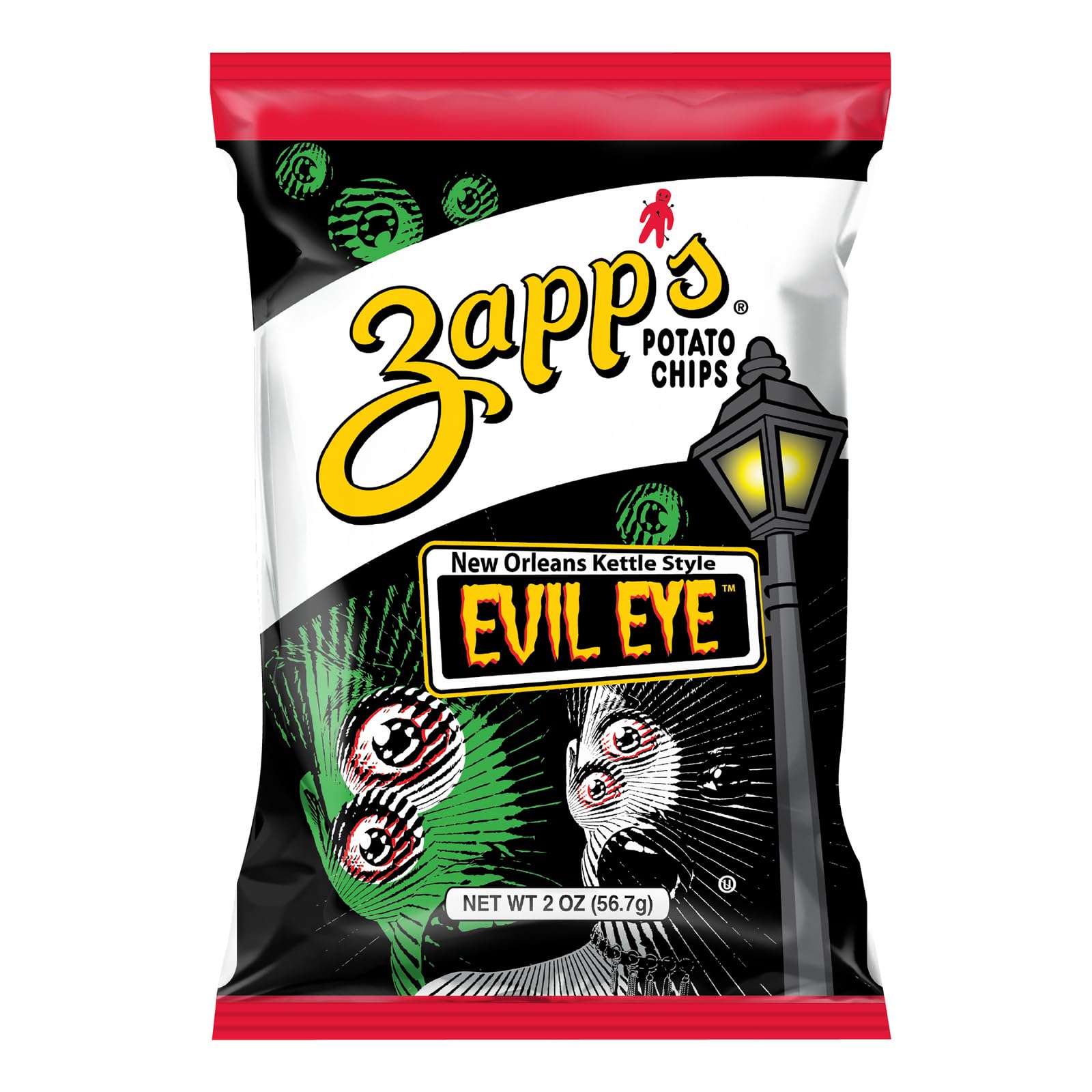 Zapp’s New Orleans Kettle-Style Potato Chips Evil Eye Flavor (2 oz Bags, 25 Count) – Crunchy Chips with a Spicy Kick – Perfect On-The-Go, Gluten Free