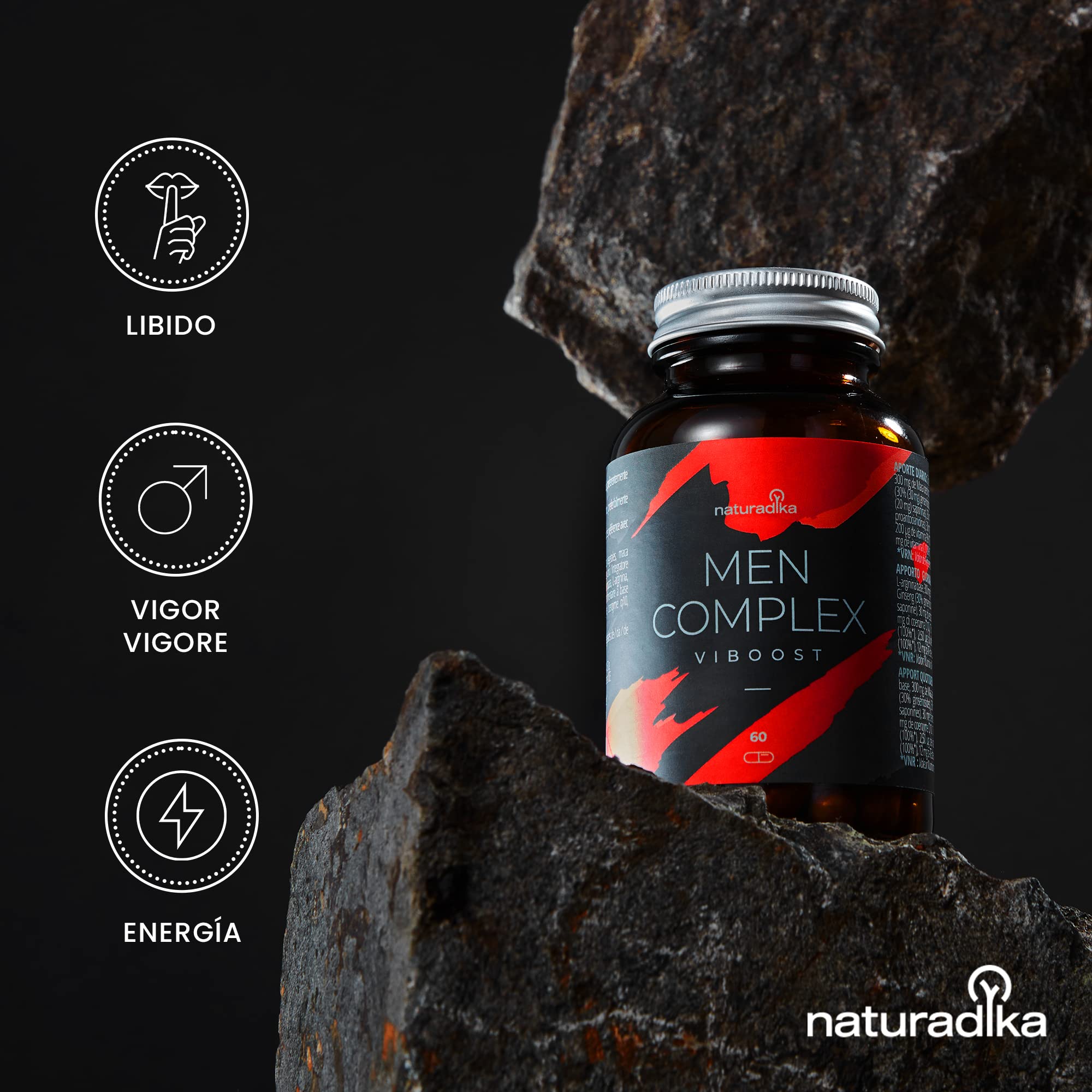viboost MEN COMPLEX · Pastillas con Maca, Arginina, Ginseng, Tribulus Terrestris y Zinc · Potencia y Duración Máxima para hombre · Caspulas Booster de testosterona pura · biagra -mente bueno