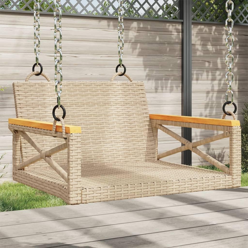 ZEYUAN Banco Columpio de ratán sintético Beige 63x62x40 cm, Columpio Jardin Exterior, Balancin Jardin Exterior, Muebles Jardin Exterior, Balancin Balcon - 368172