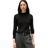 Tommy Hilfiger Donna Maglietta Maniche Lunghe Slim Cody Collo a Lupetto