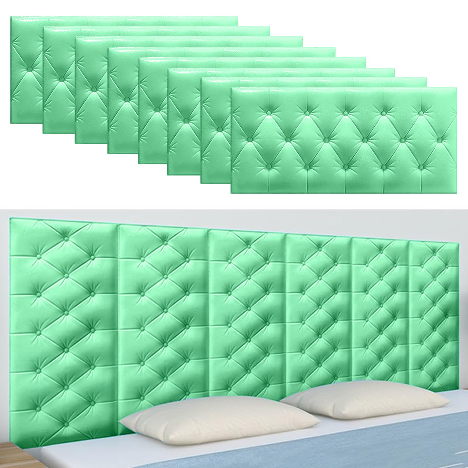 3D Anti Collision Wall Padding for Bedroom, Peel and Stick Headboard Padded, Upholstered Wall Panels Pack of 8 Panels, Self-Adhesive Headboard Panels for Bedroom/Living Room