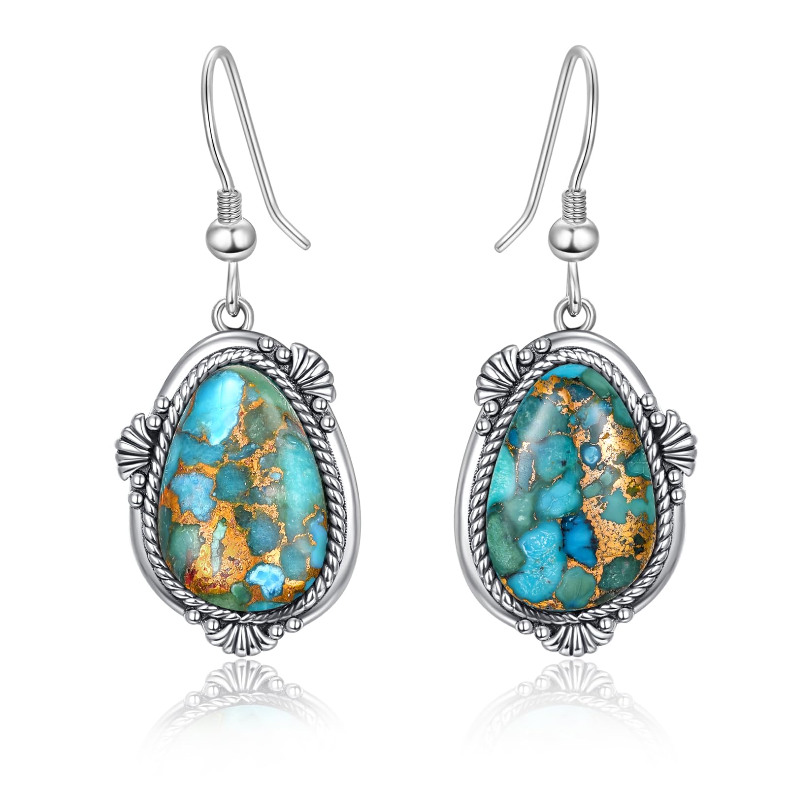 Turquoise Dangle Earrings for Women 925 Sterling Silver Irregular Turquoise Ear Hook Earrings Jewelry Gift for Valentine Day