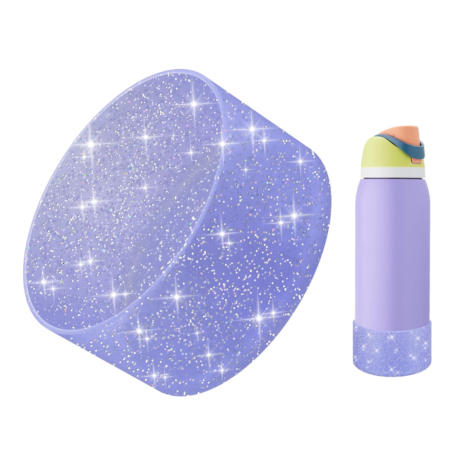 BKBY Protective Glitter Silicone Boot Compatible with Owala 24oz 32oz 40oz, Bling Cup Sleeve Bottom Bumper Cover Compatible with Owala FreeSip, Twist,