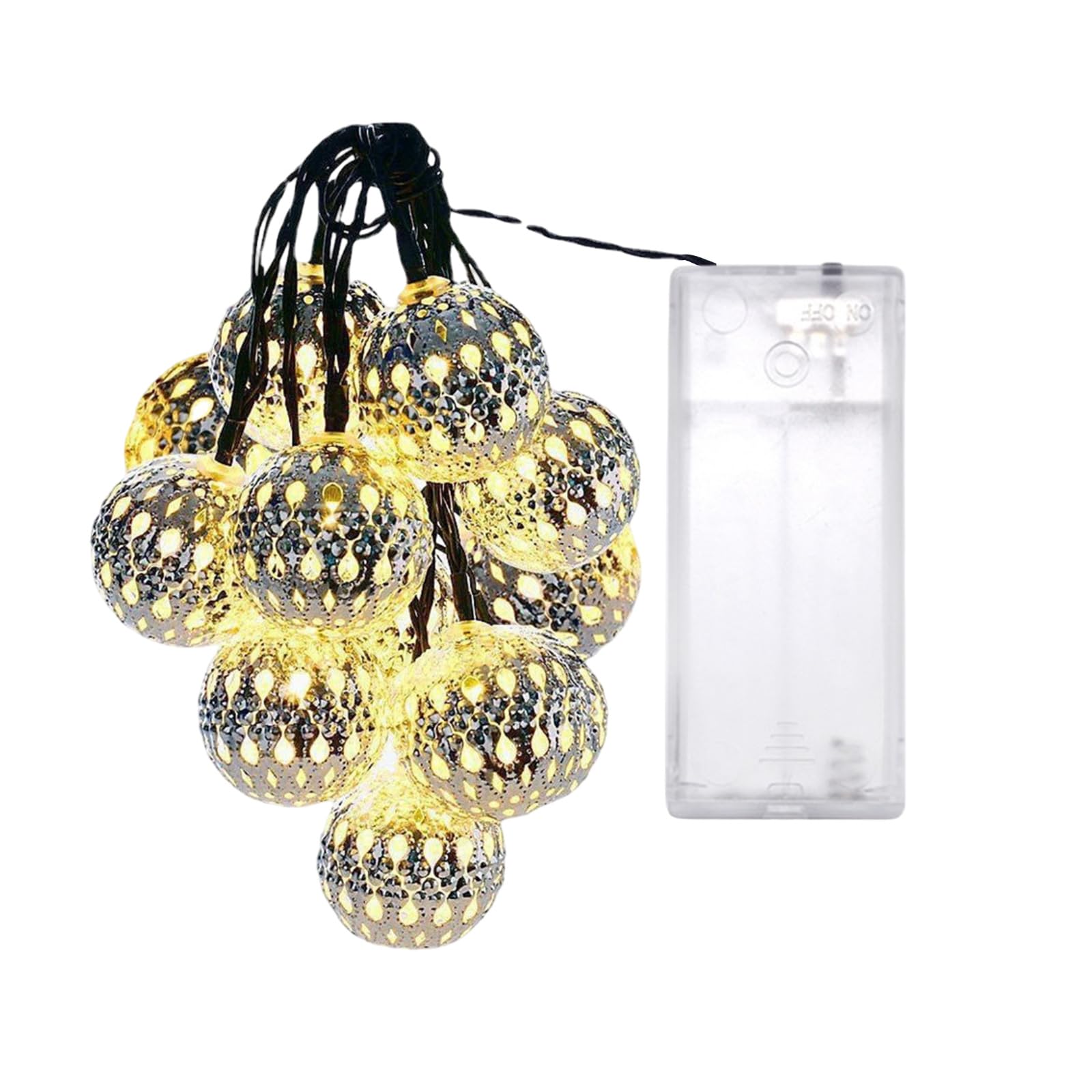 10 LED Moroccan Ball Fairy String Lights, 1.5m Warm White Battery Operated Mirror Ball Lights, Indoor Outdoor Decor for Bedroom, Parties, Weddings & Christmas Tree [Energy Class A]