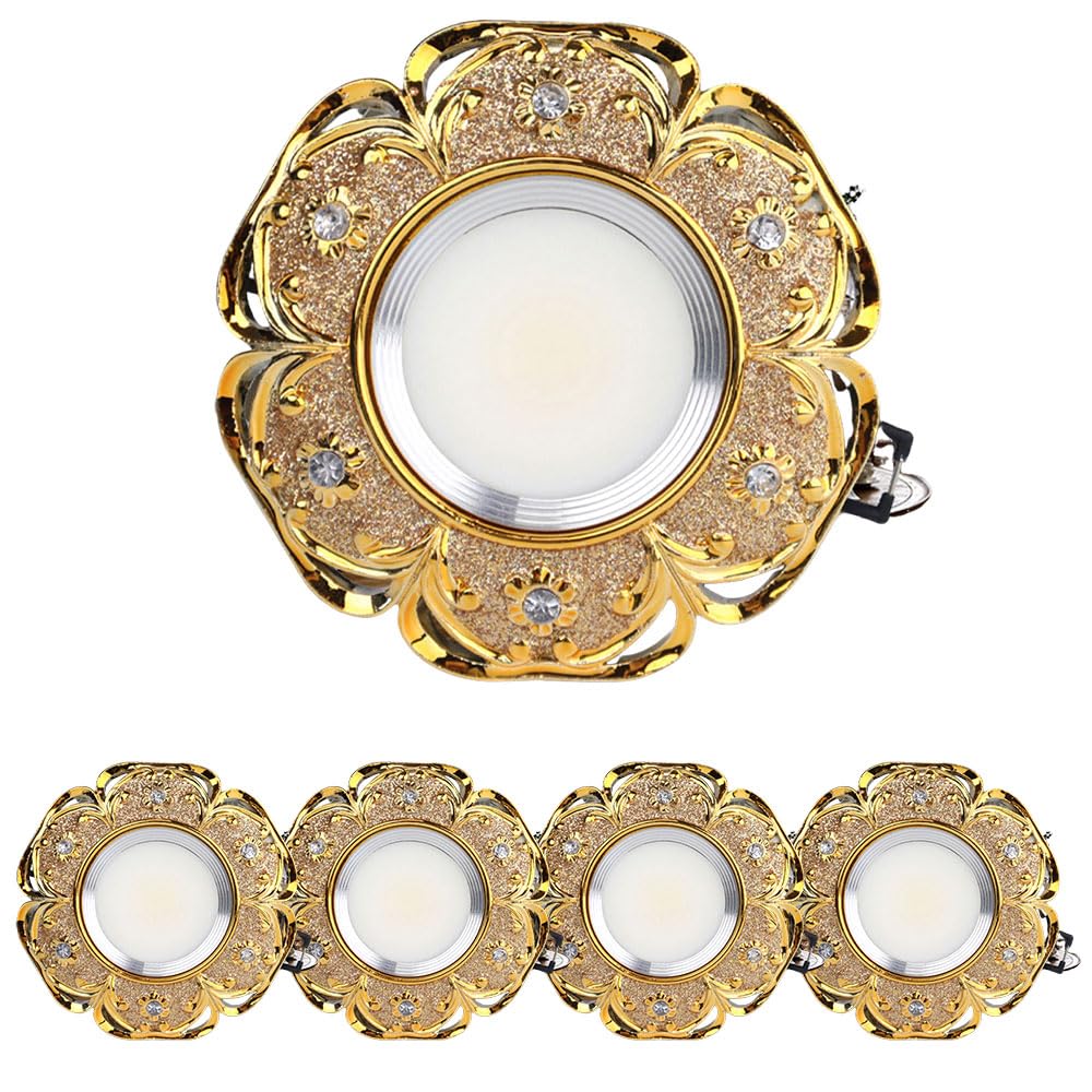 ASerZenith 5 Pack Golden Resin European Vintage 3Cct Dimmable Led Recessed Downlight, Handmade Ceiling Light Fixture With Adjustable Baffle Trim Simple Retrofit Installation,Size_Name-3W