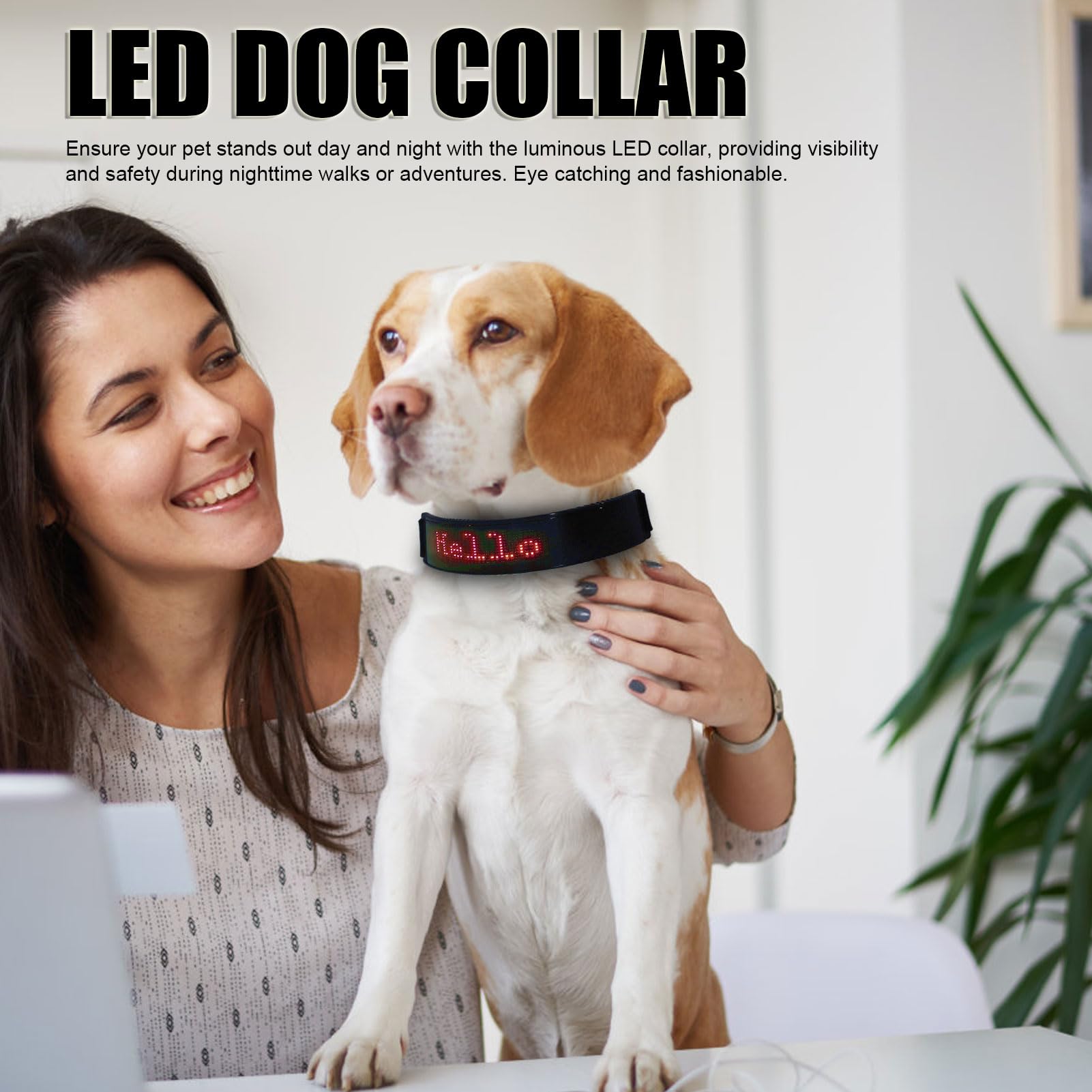 Collar de LED, Collar LED Programable DIY Recargable para Pasear Perros, Collar Nocturno Brillante para Mascotas con Pantalla de Bricolaje y Cinturones Ajustables (Luz roja)