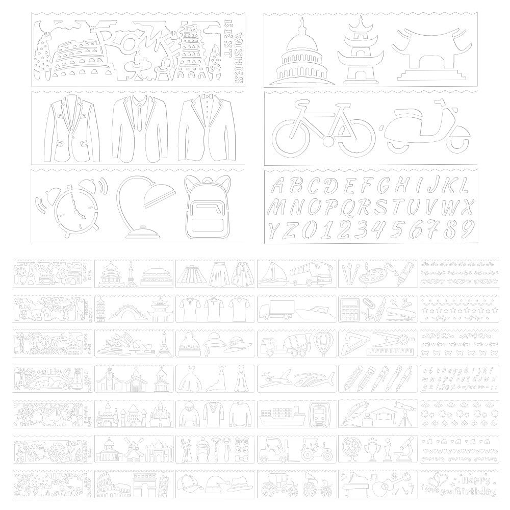 TONGIHS 48 Pcs Long Thin Strips Stencils,for Painted Artworks,Milky White