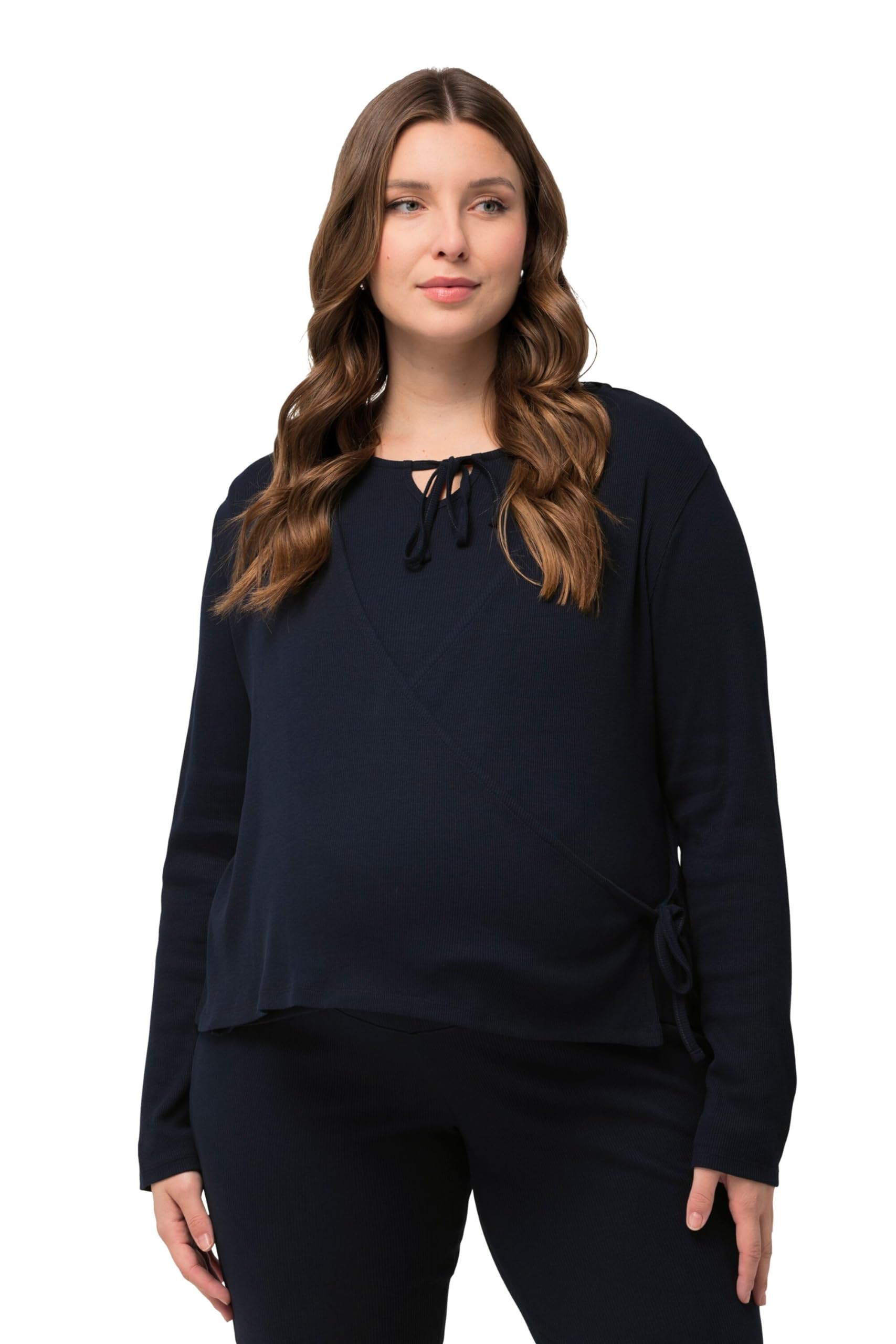 Ulla Popken Damen große Größen Übergrößen Plus Size Wickeljacke, Regular Fit, Rippjersey, V-Ausschnitt, Langarm 825675