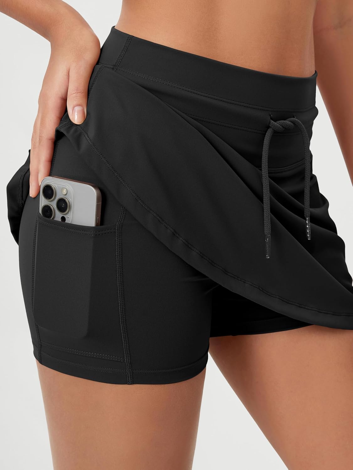 ODODOS Women's Drawstring Tie Skirts Long 17" - Built-in Shorts Athletic Golf Tennis Skorts with Ball Pocket