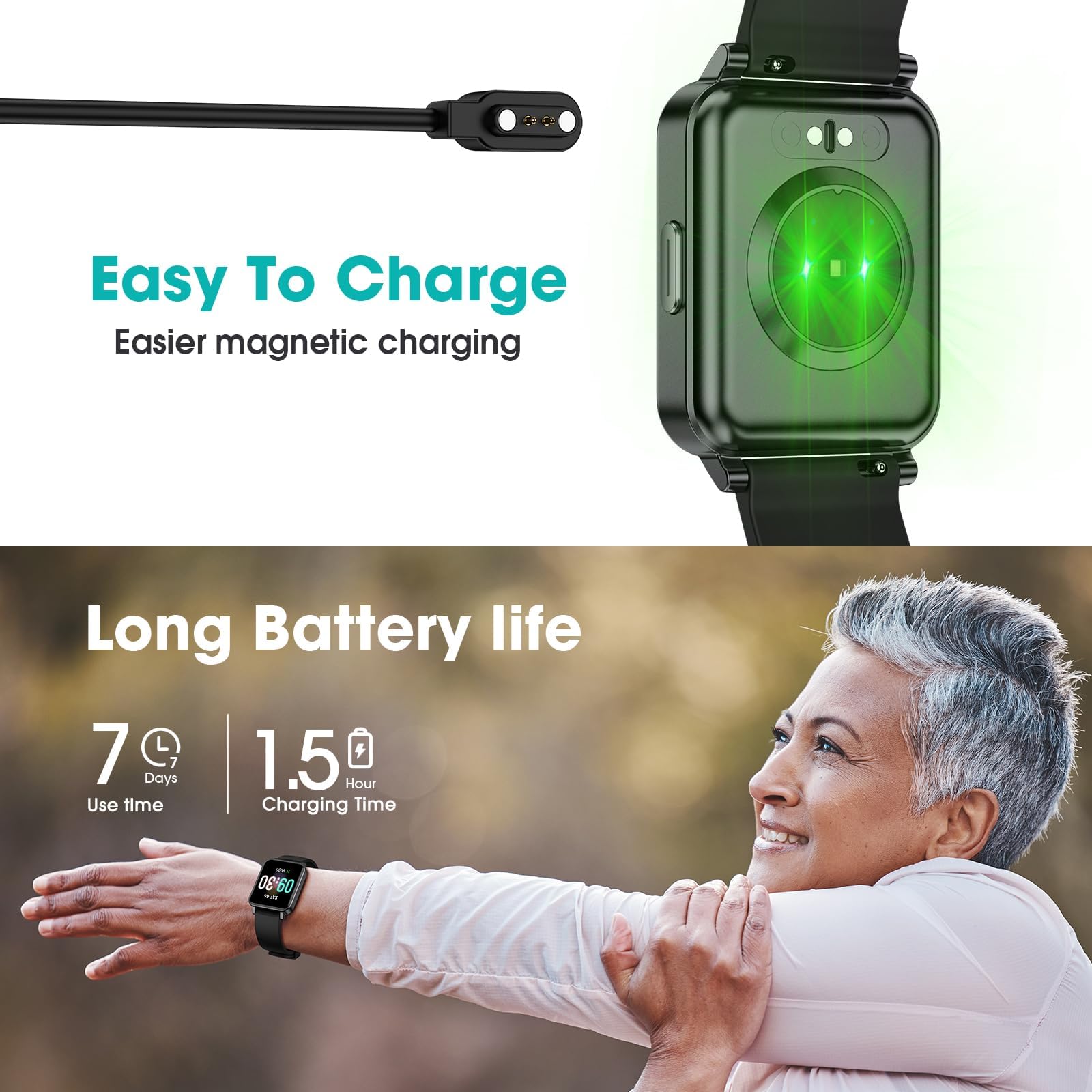 POIUZET Fitness Tracker, Fitness Uhr mit Pulsmesser, Schrittzähler, Schlafmonitor, Kalorienverfolgung, Wasserdicht Aktivitätstracker mit Blutsauerstoff Smart Watch für Android iPhones