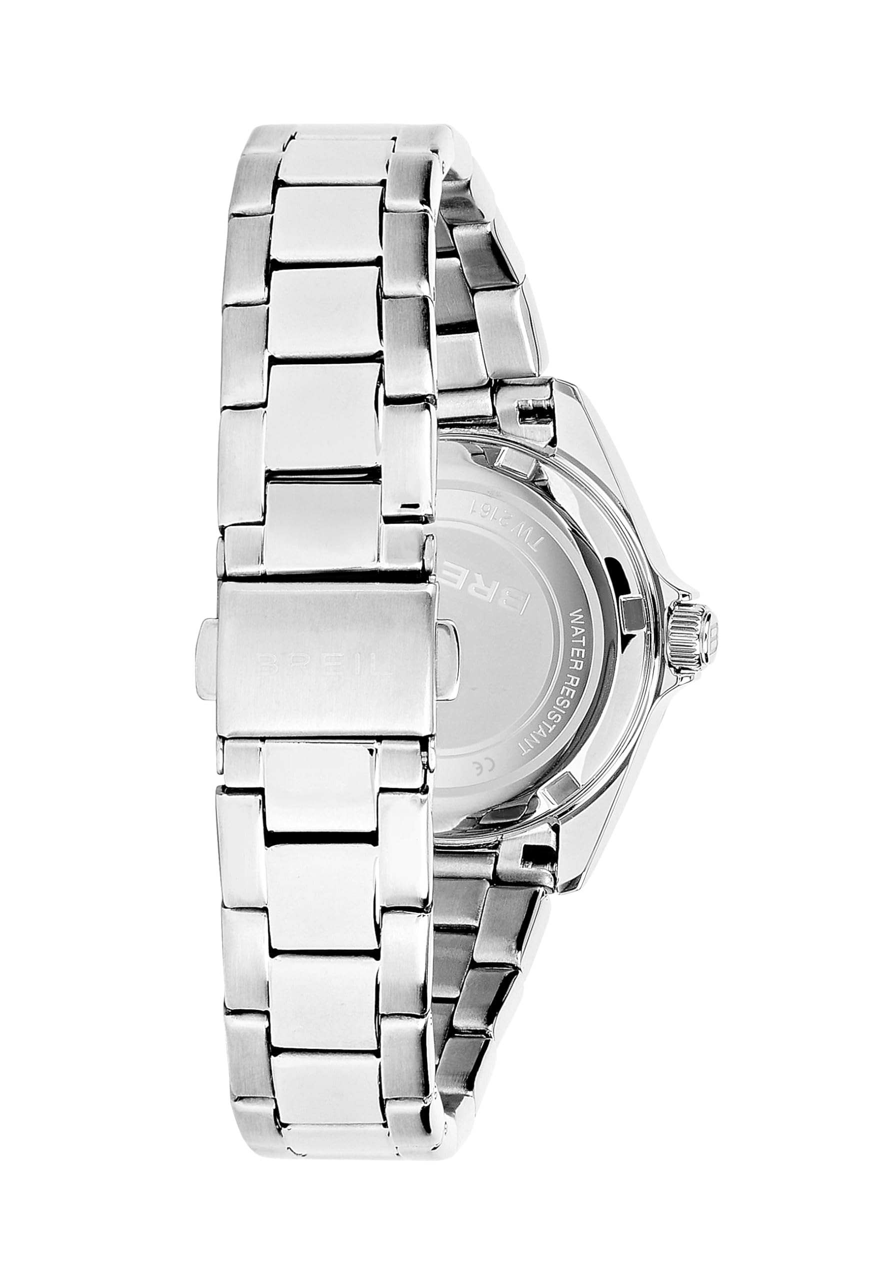 Breil, Collezione Théa, Orologio Donna Solo Tempo in Acciaio Lucido, Quadrante con Effetto Sunray, Indici con Cristalli, Bracciale a Tre Maglie, Chiusura Pieghevole Satinata, WR 3 ATM, Cassa 32 mm