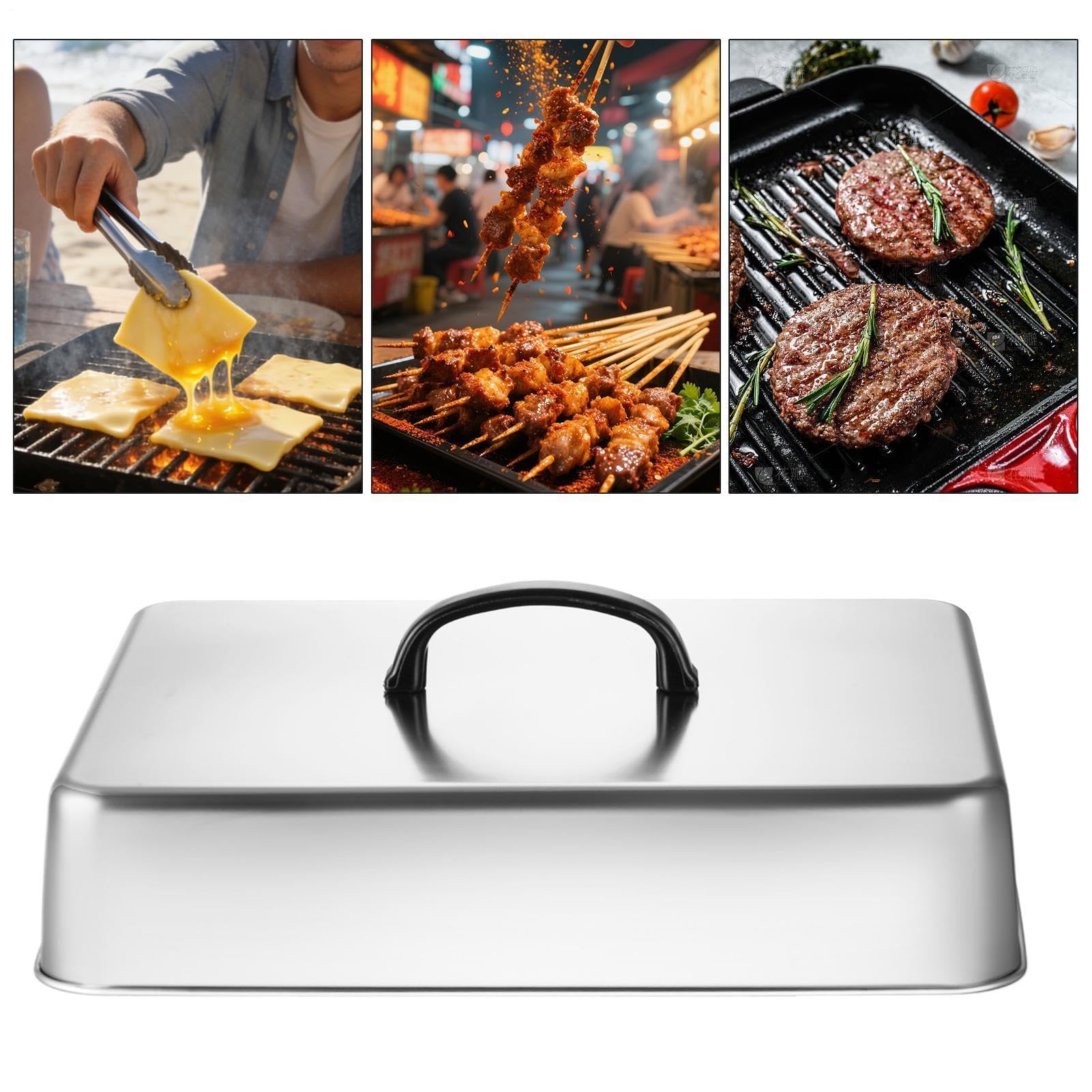 Generico Copricopertura per Piastra - Coperchio Rettangolare in Acciaio Resistente al Calore | Copertura per Piastra a Gas - per Grigliate BBQ Cucina All'aperto Carne Verdure Hamburger Cibo