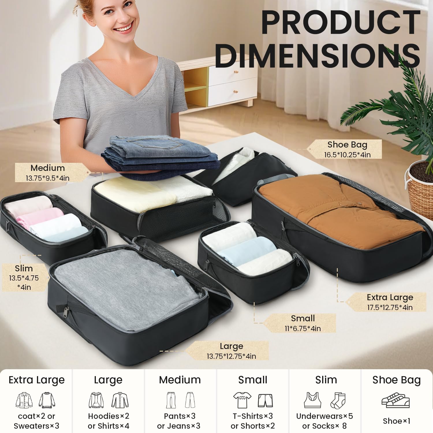 BAGAIL 4 Set/6 Set/8 Set Compression Packing Cubes Travel Accessories Expandable Packing Organizers (Half Mesh, 6-Black) BAGAIL 4 Set/6 Set/8 Set Compression Packing Cubes Travel Accessories Expandable Packing Organizers (Half Mesh, 6-Black)