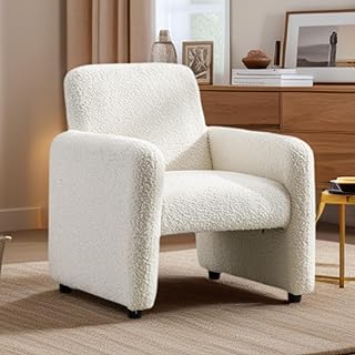 chairus Loungesessel Wohnzimmer Einzelsessel Kunstfell, Boucle Polstersessel Schlafzimmer, Modern Ohrensessel mit Armlehne, Weiß