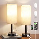 Lampe de chevet gris pour la chambre à coucher 2 - Table de chevet avec USB A + C Port de recharge, 3 Températures de couleur Pull chaîne de nuit lumière de stand avec ampoule, Table latérale lampe de lecture de bureau pour salon