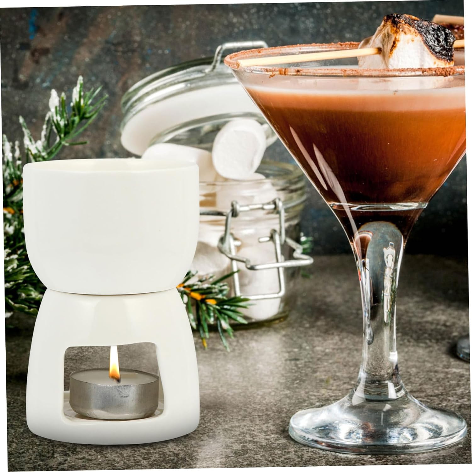 Ceramic Cheese Fondue Pot Forks Tea Light Porcelain Melting Pot for Baking