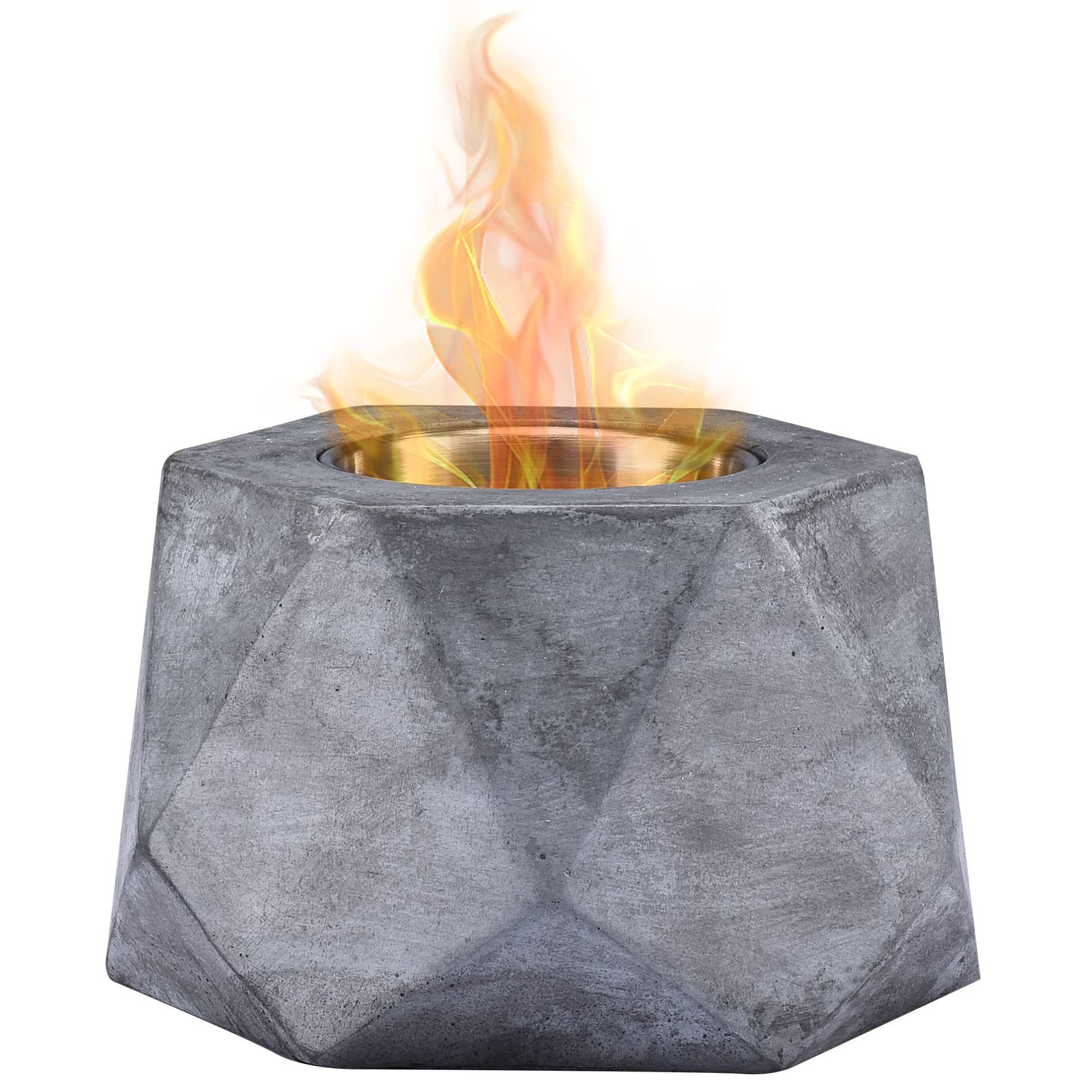 RoundfireModern Faceted Concrete Tabletop Fire Pit - Fire Bowl, Portable Fire Pit, Small Personal Fireplace for Indoor and Garden Use.