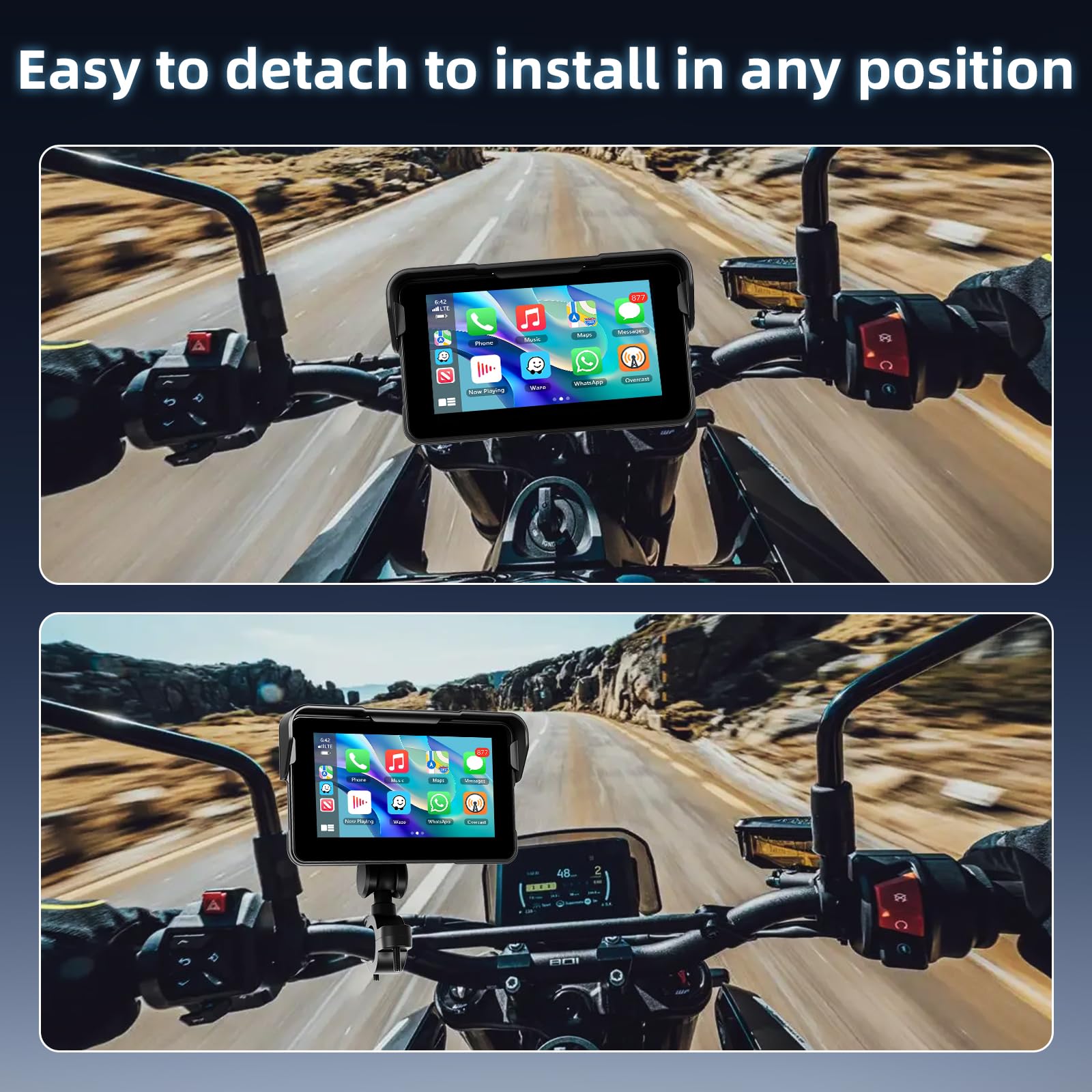 Motorrad Carplay Bildschirm mit Navigation, Tragbarer 5 Zoll Wasserdichter Touchscreen mit Kabelloses CarPlay und Android Auto Motorrad, Bluetooth, EQ, Kalibrierung Berühren