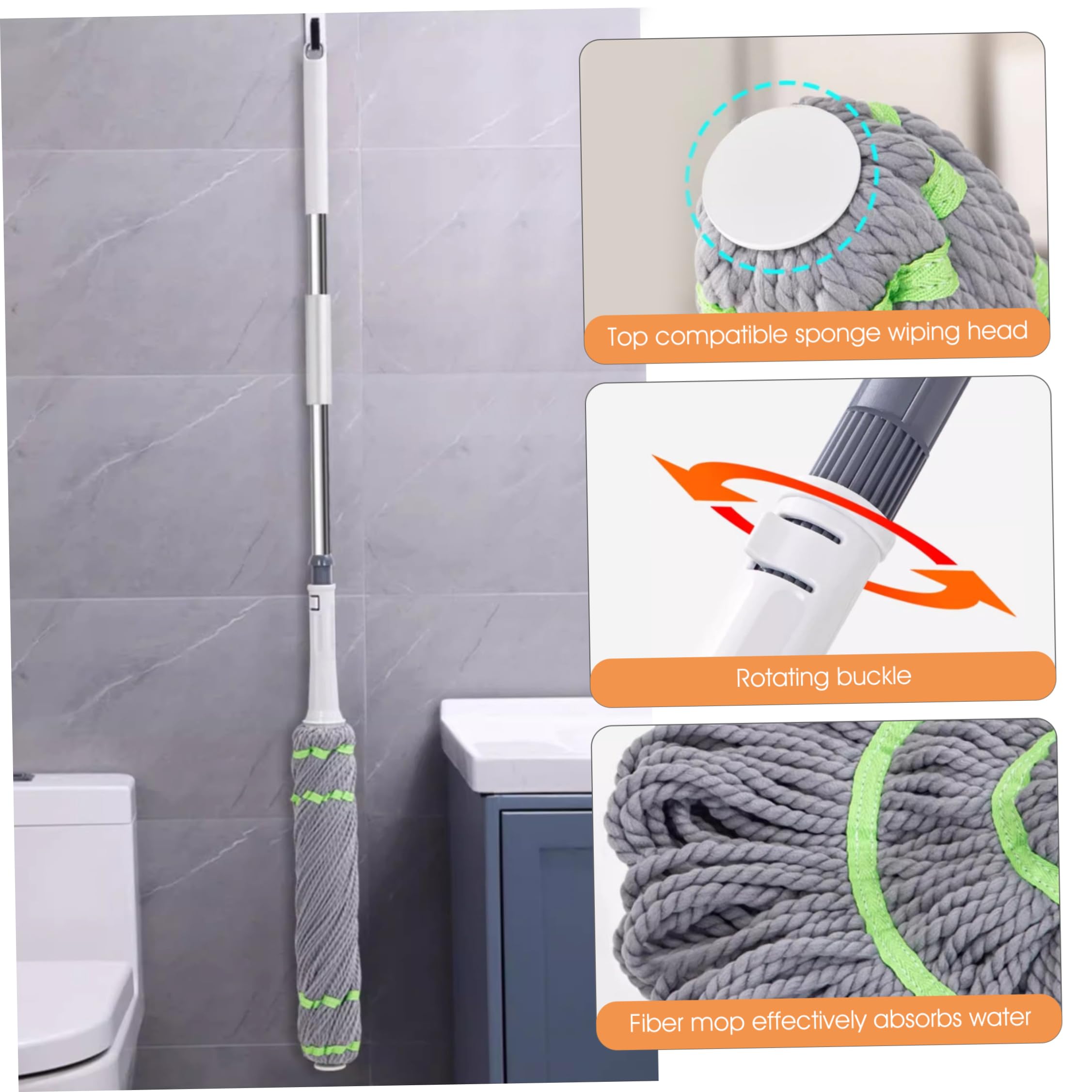Trapeador Autoescurrido - Trapeadores Giratorios con Cabezal de Fibra de Algodón de 66 Cm para Limpieza de Pisos, Mango de Acero Inoxidable, Uso Húmedo/Seco, Trapeador Fácil de Escurrir