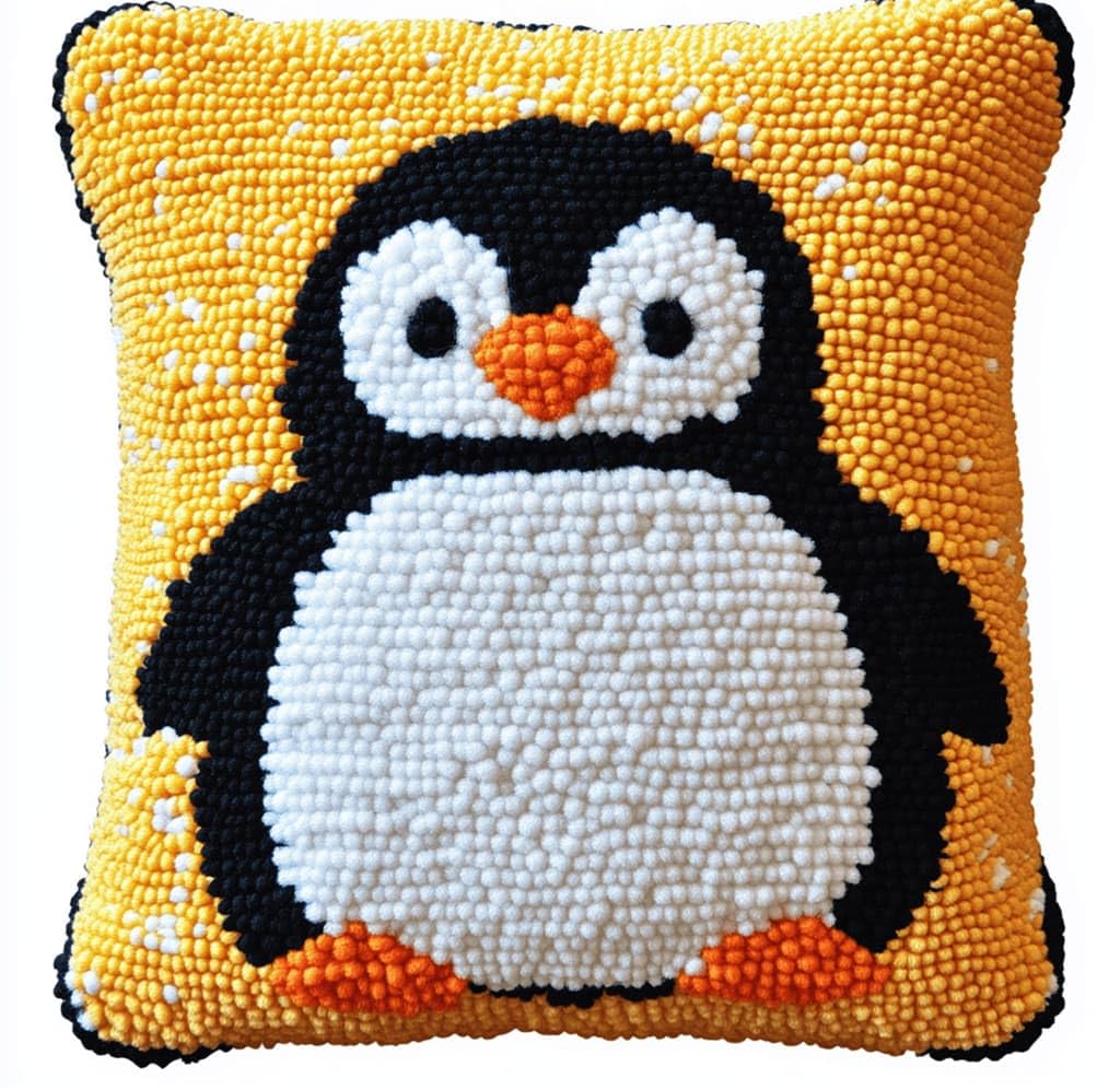 Kitquiver Latch Hook DIY Pillow Kit,Penguin Handmade Cushion Cover 43X43Cm