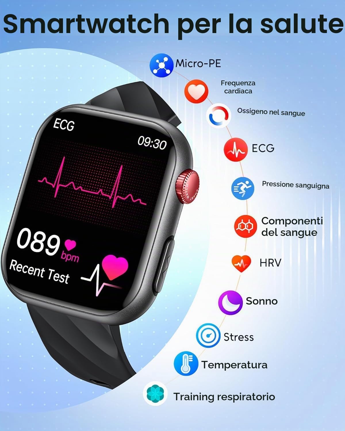 Orologio Smartwatch Uomo ECG con Chiamate: 1.97"AMOLED Orologio Contapassi con PPG HRV BMI Temperatura Corporea Pression Sanguigna WhatsApp Notifice Sonno Monitor Fitness Watch Android iOS Compatibile