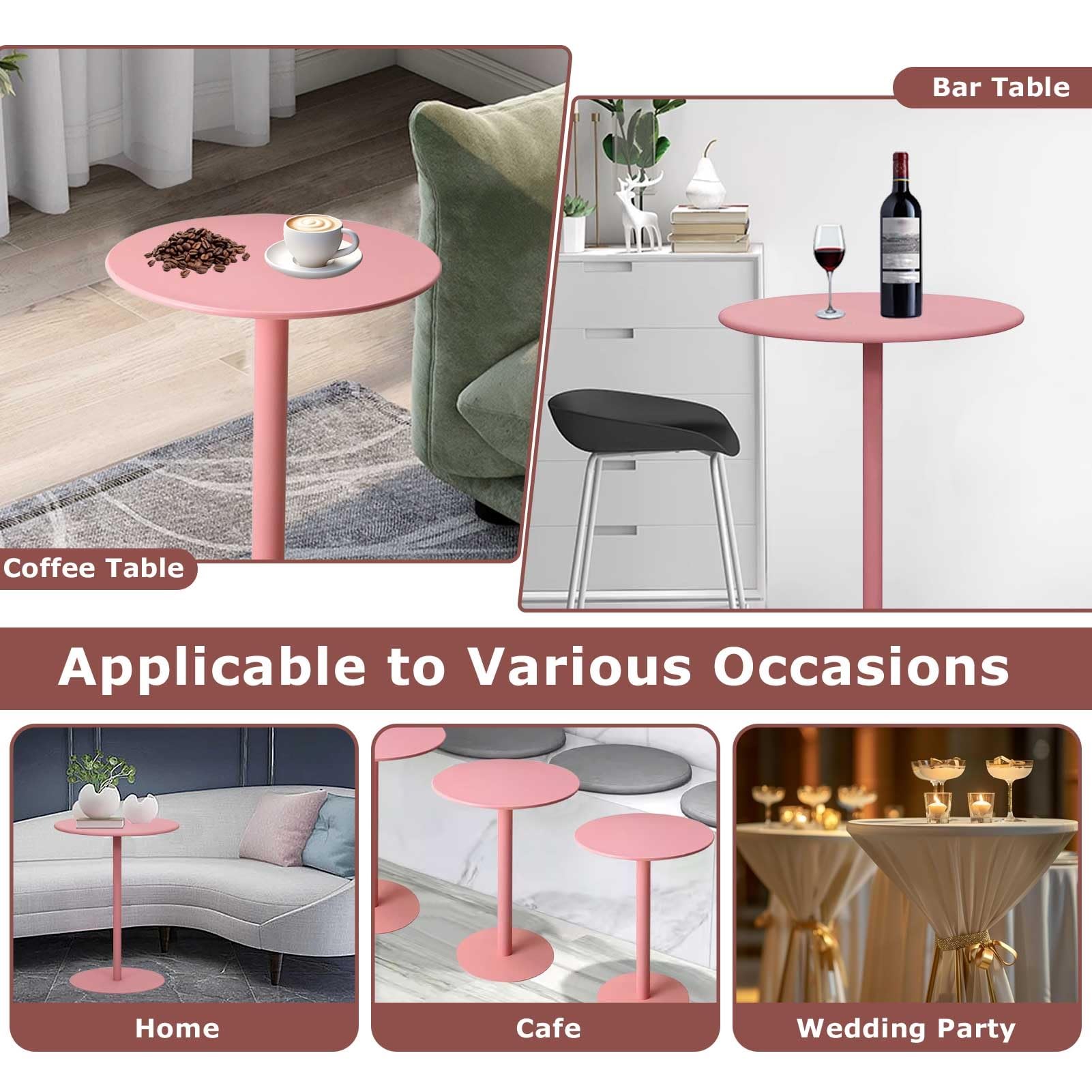 Tavolo da bar rotondo per piccoli spazi, tavoli da bistrot da bar, tavolo da pranzo circolare per cocktail per casa, soggiorno, ufficio e cucina, tavolino laterale decorativo, rosa(60x60x104cm)