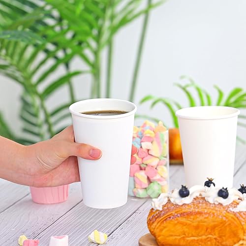 Miniatura 5 de Moretoes Vasos de papel de 16 onzas, paquete de 100, tazas de café desechables y 100 agitadores, tazas de bebida calientefría, tazas de café